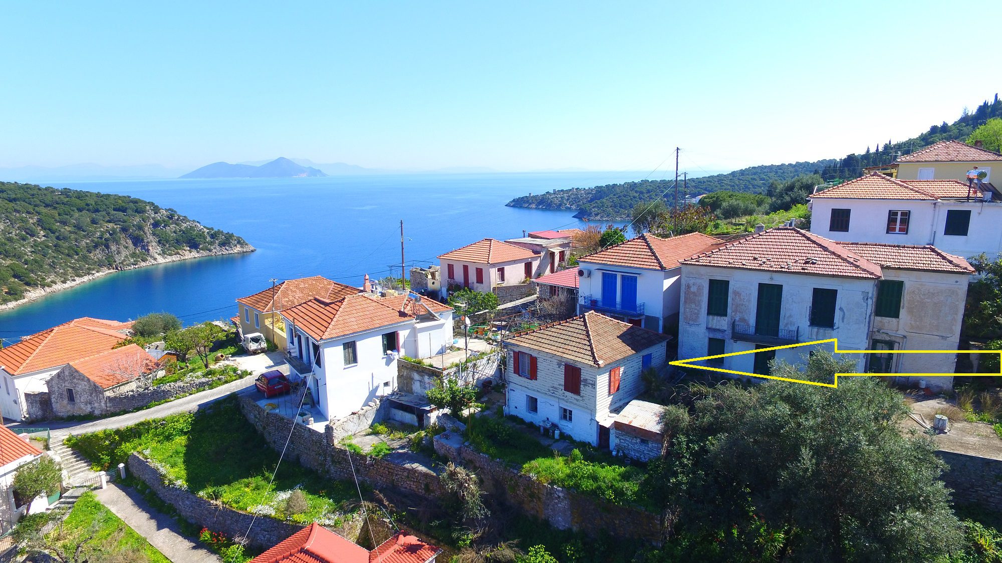 Aerial view of house for sale in Ithaca Greece