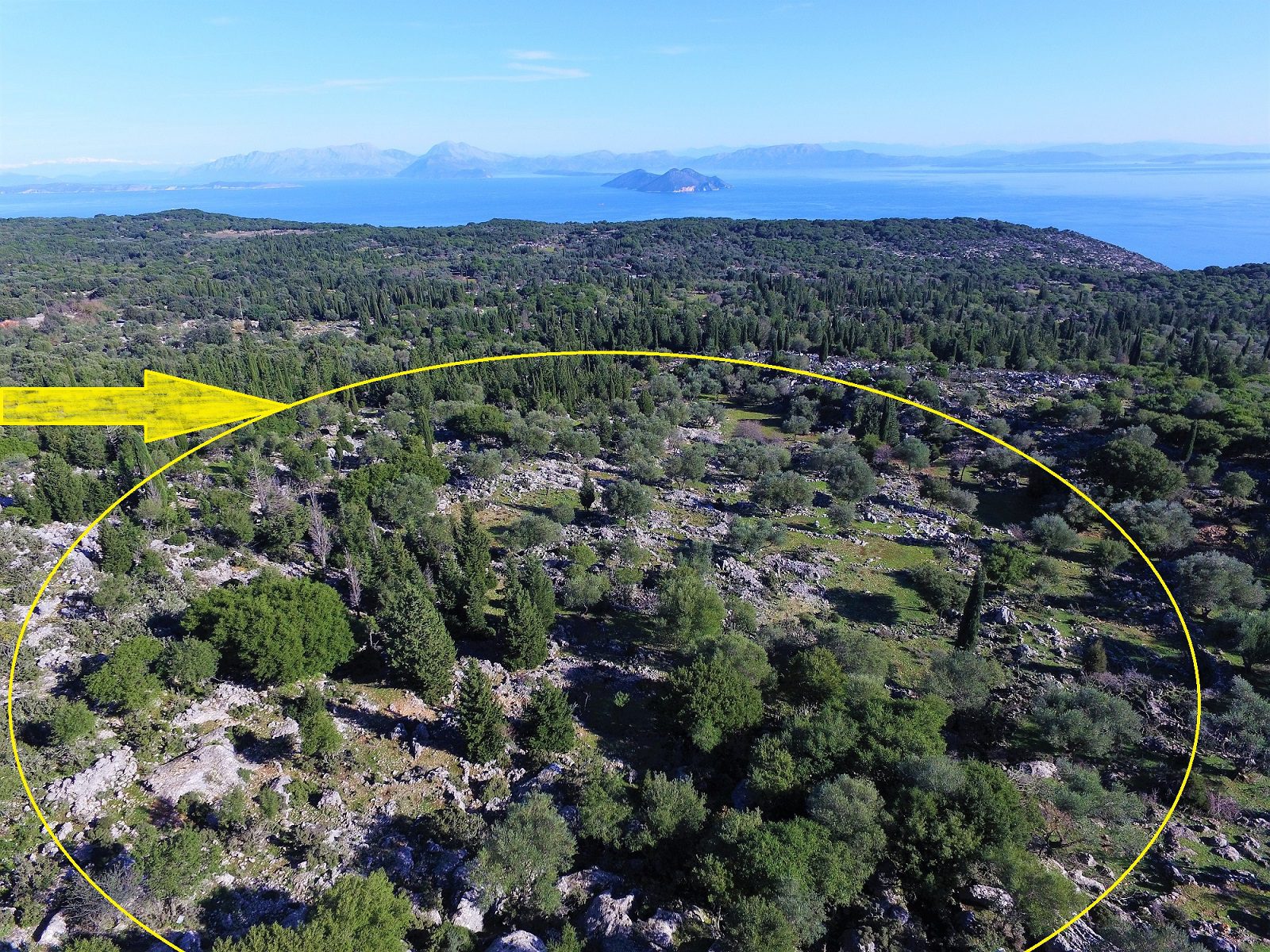 Aerial view of land for sale Ithaca Greece