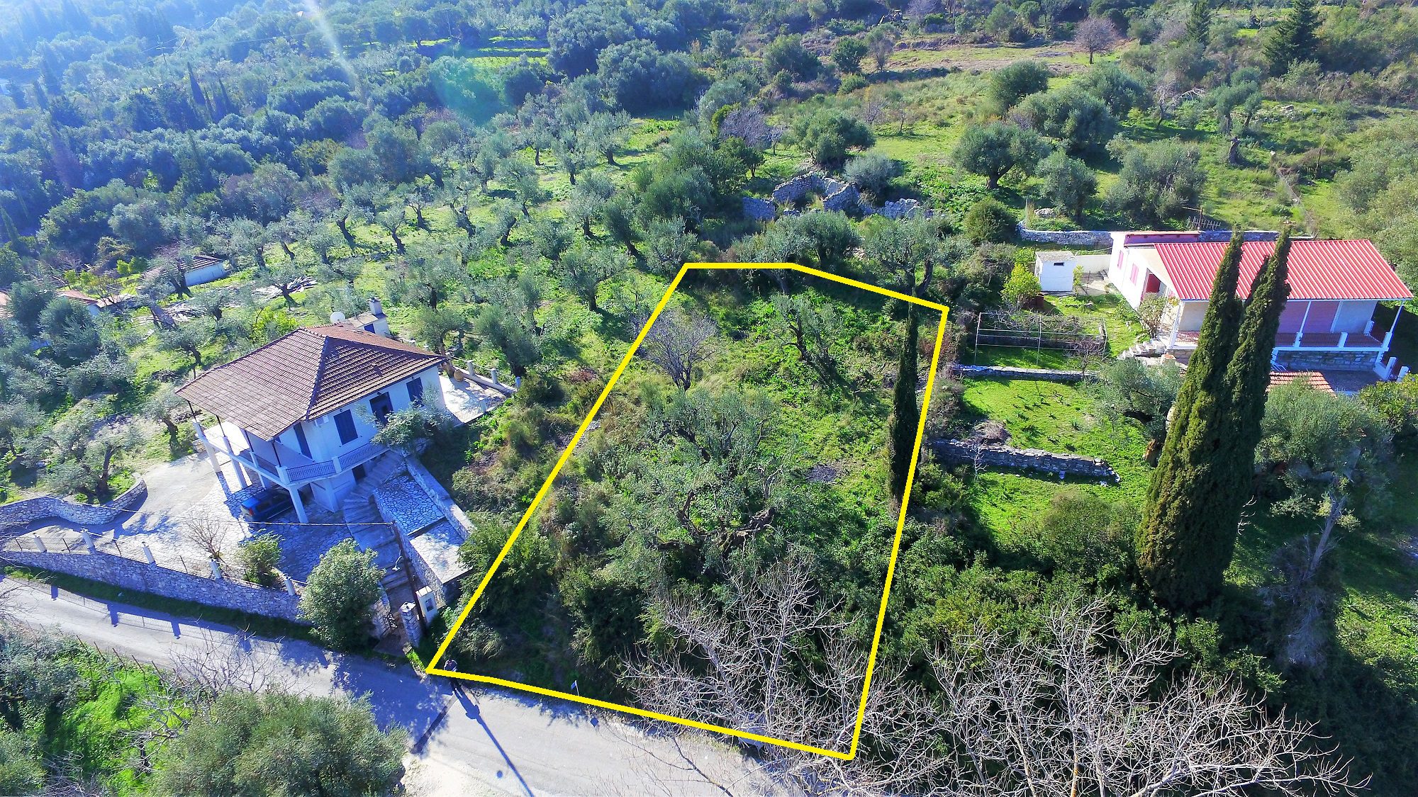 Aerial and border of land for sale in Ithaca Greece Kolleri