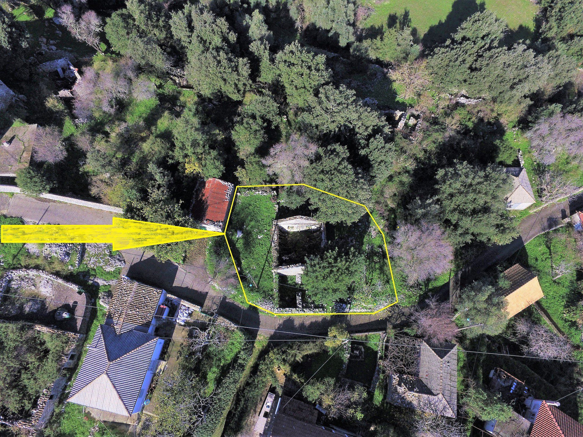 Exterior view of ruins and house for sale in Ithaca Greece