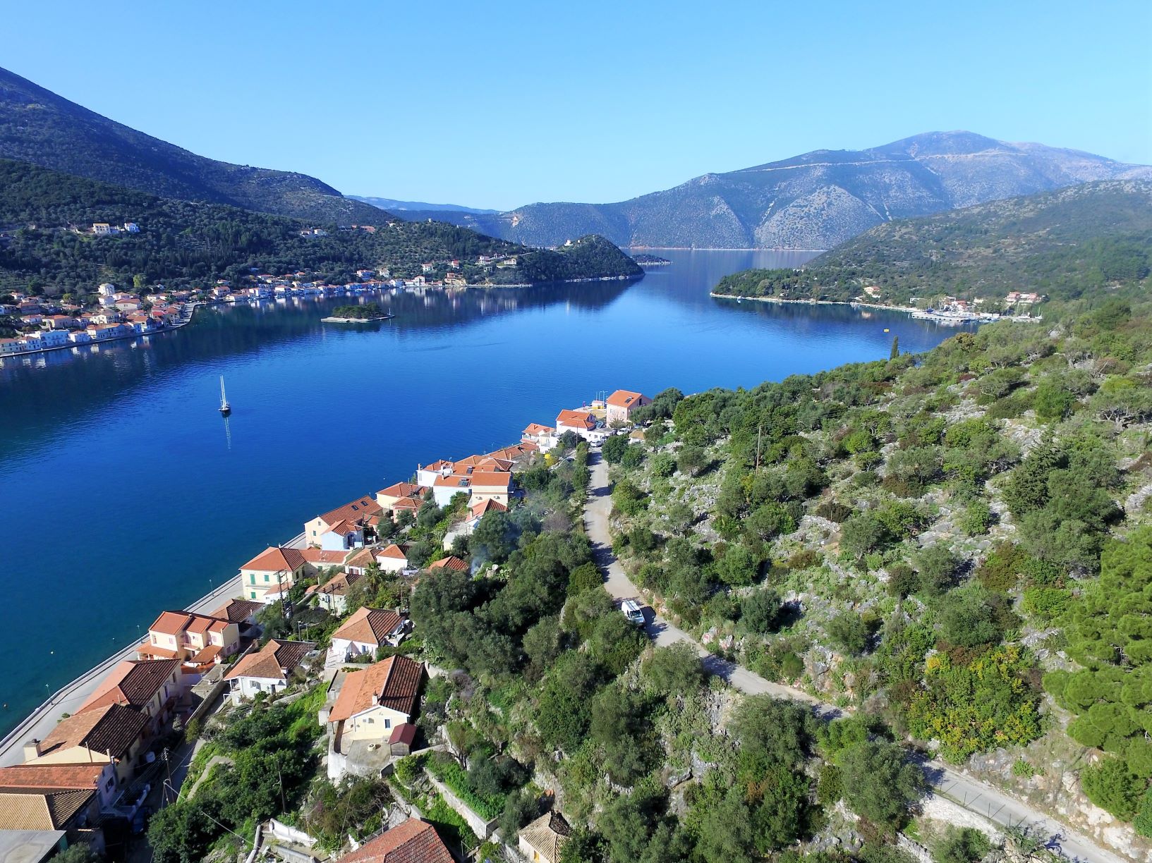Aerial views from land for sale in Ithaca Greece Vathi