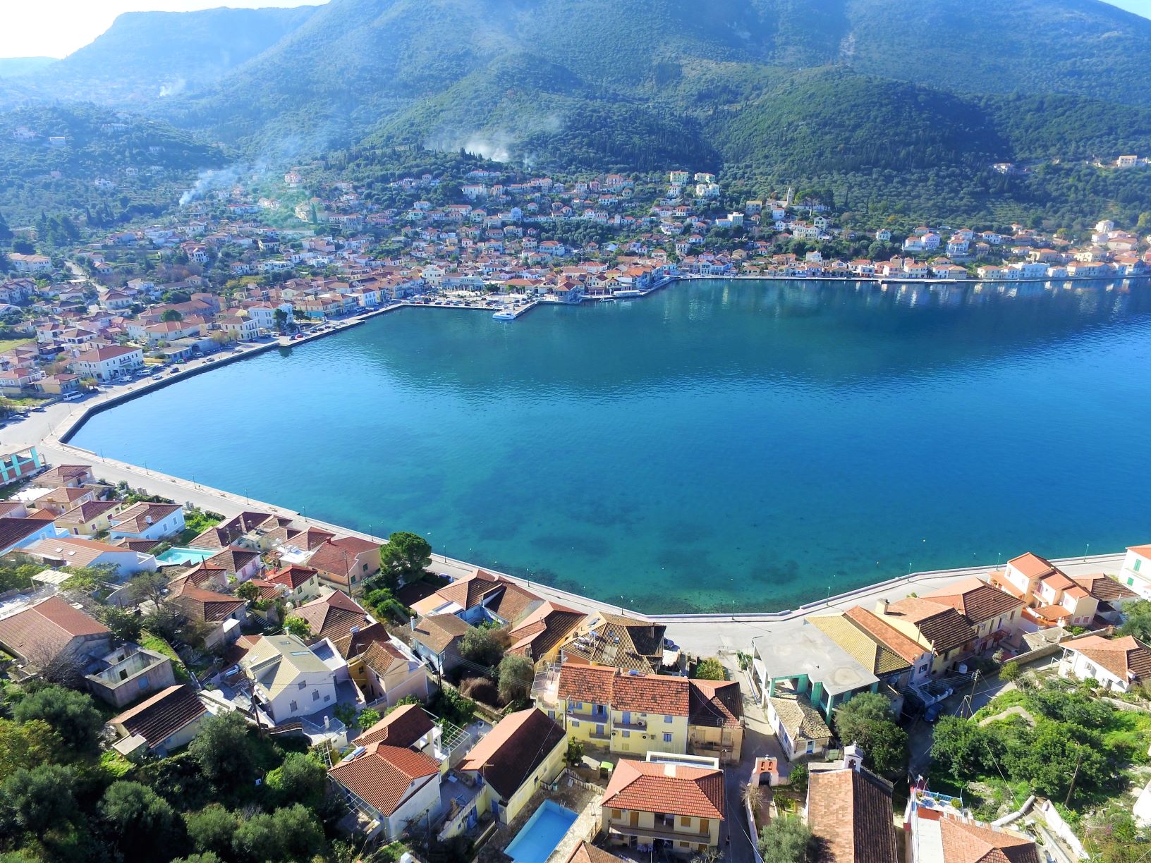 Aerial views from land for sale in Ithaca Greece Vathi