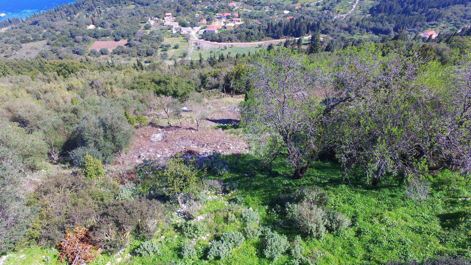 Aerial view of border of land for sale in Ithaca Greece