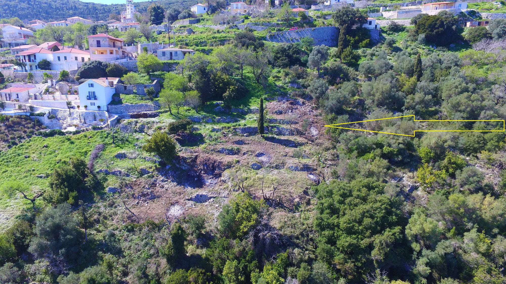 Aerial view of border of land for sale in Ithaca Greece