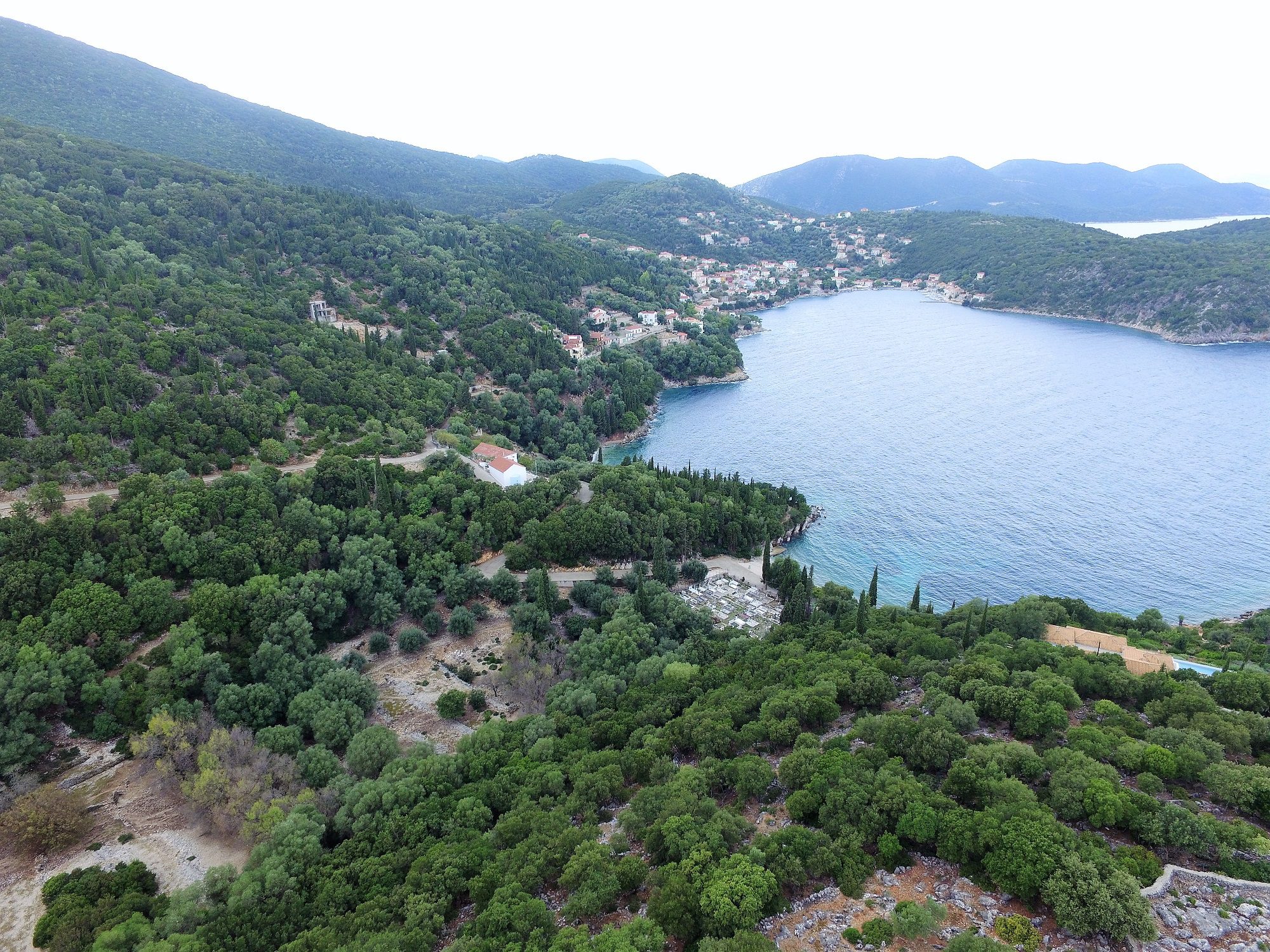 Aerial view of land for sale in Ithaca Greece, Kioni