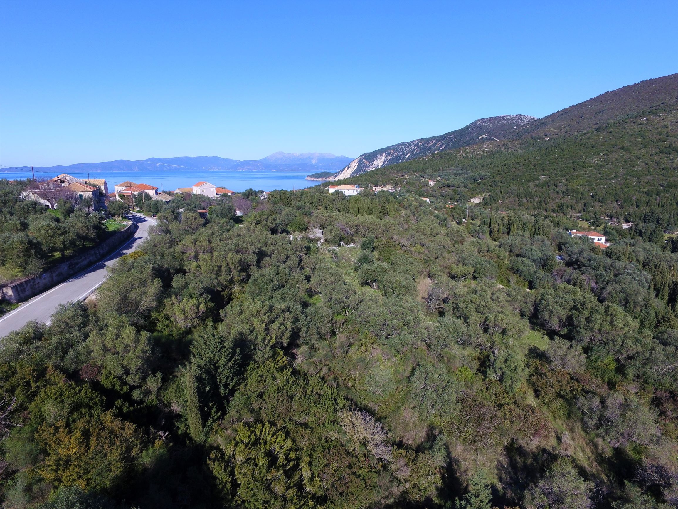 Aerial view of terrain of land for sale Ithaca Greece, Ag. Saranda