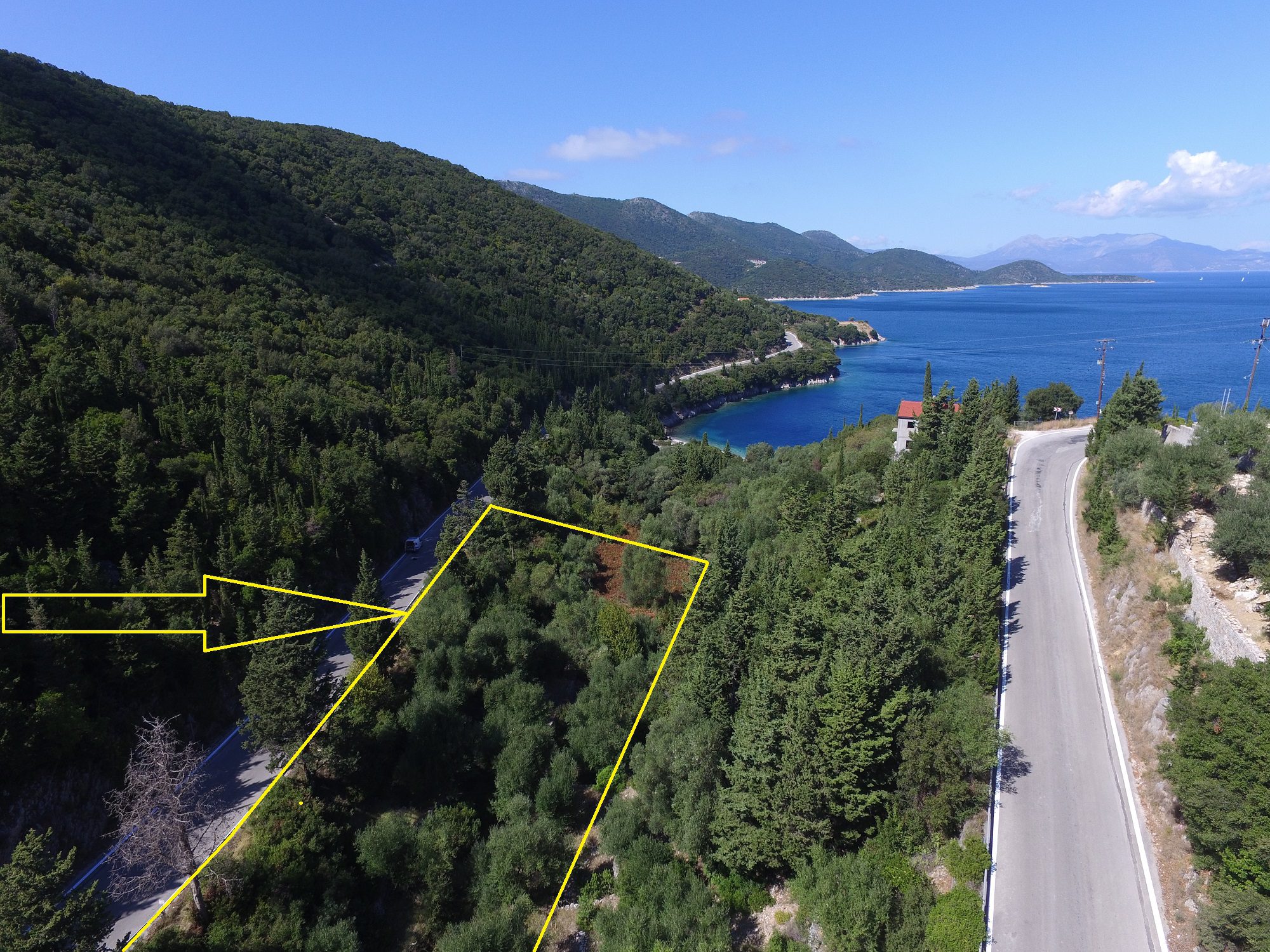 Aerial view of land for sale Ithaca Greece