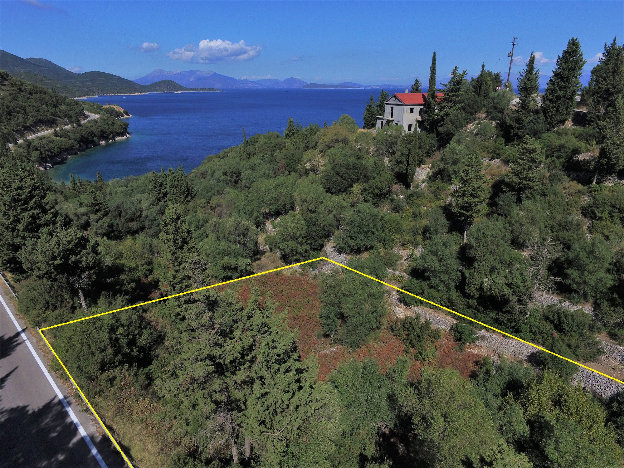 Aerial view of land for sale Ithaca Greece