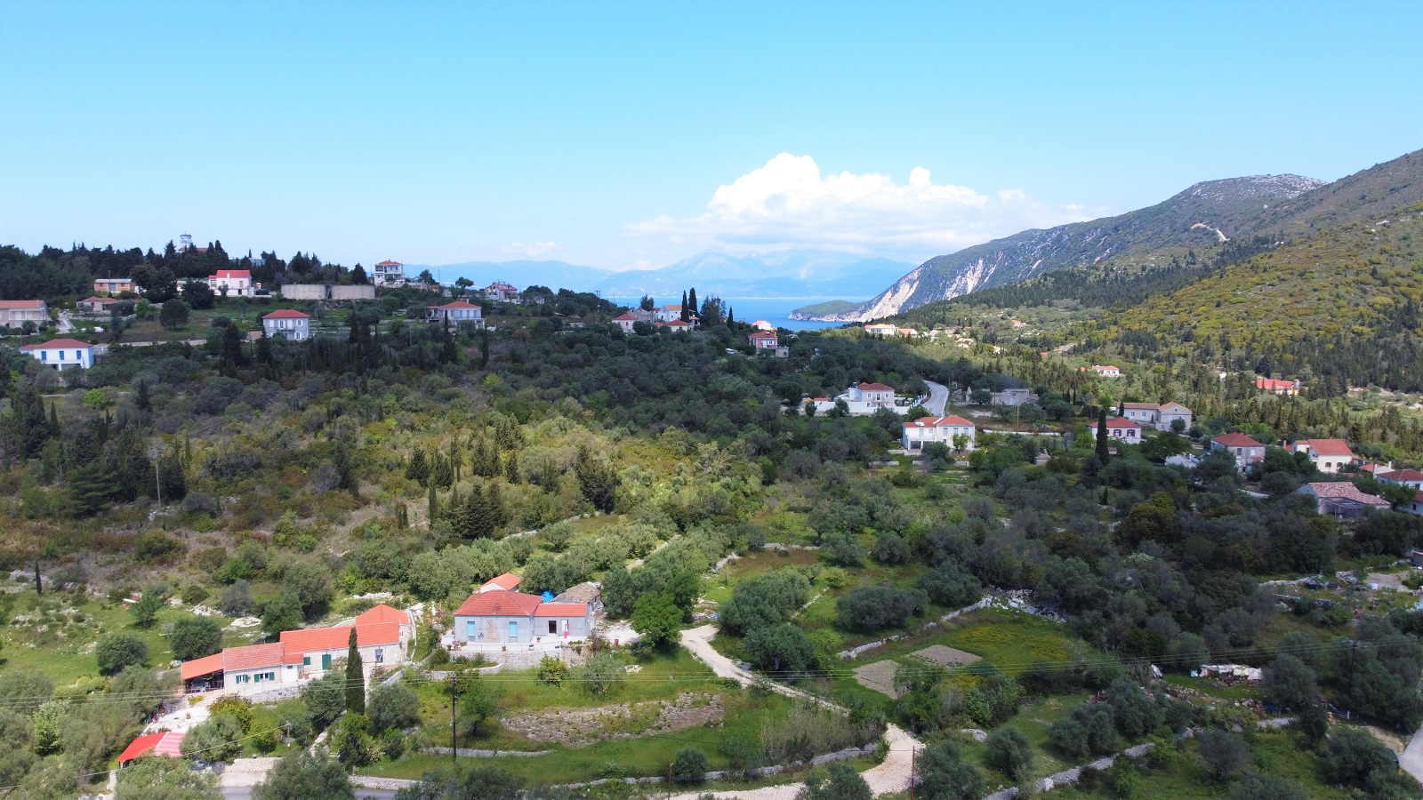 Aerial view of land for sale Ithaca Greece, Lahos