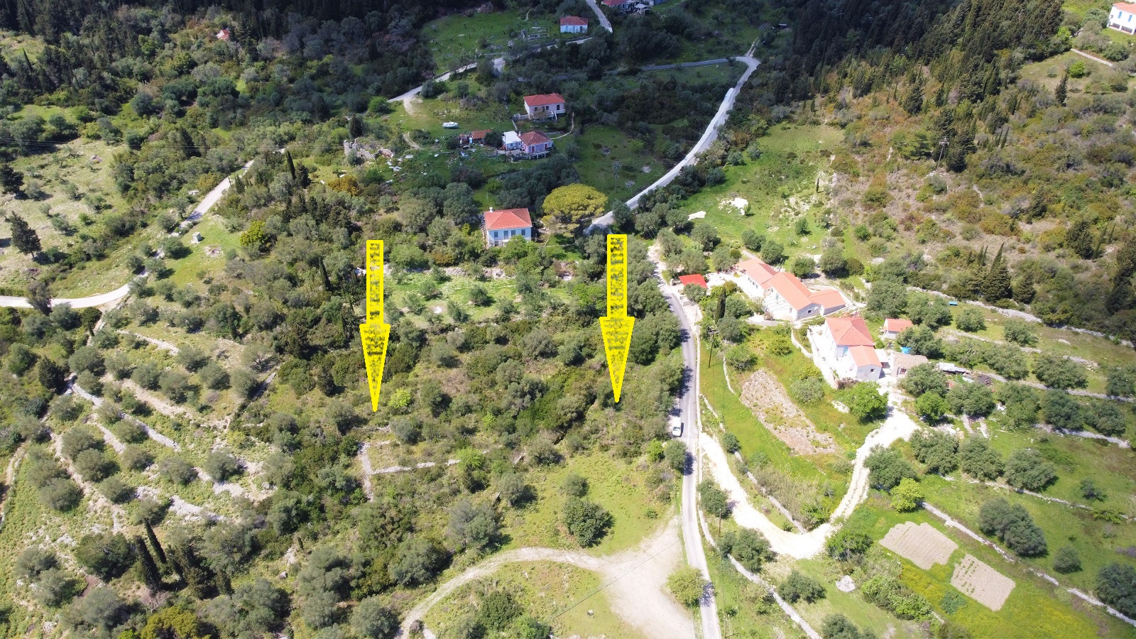 Aerial view of land for sale Ithaca Greece, Lahos
