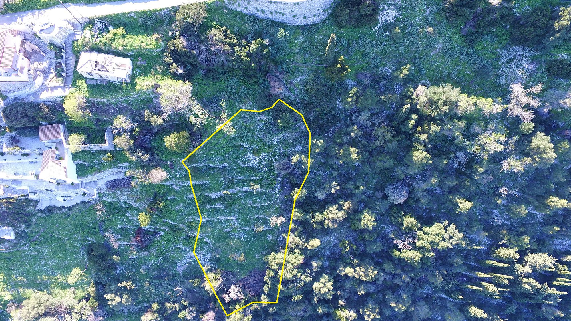 Aerial view and border of land for sale Ithaca Greece, Exoghi