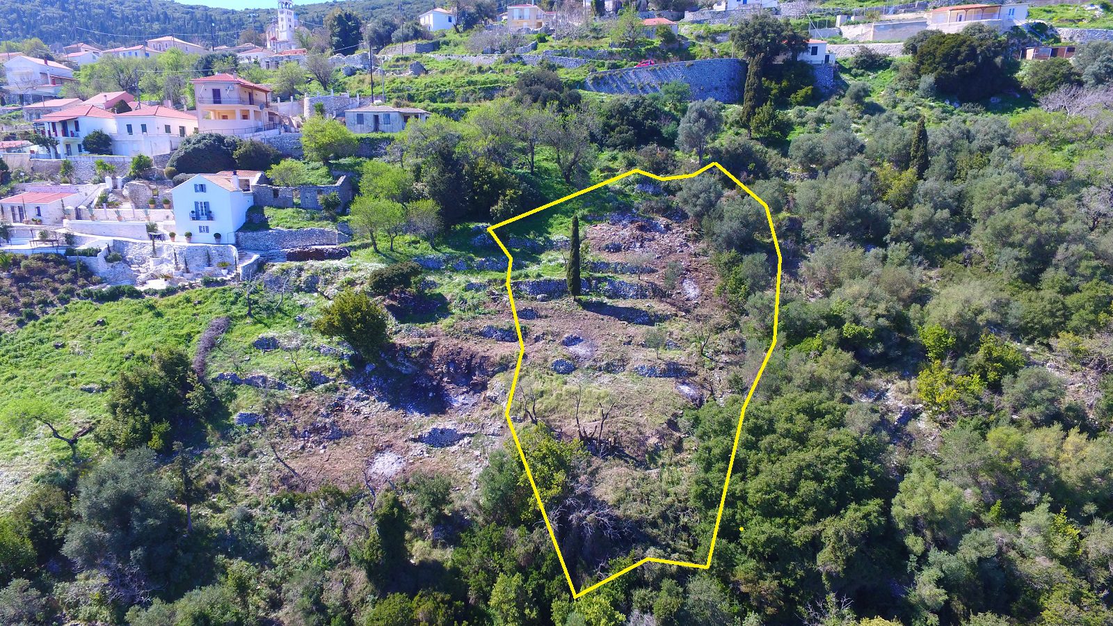 Aerial view and border of land for sale Ithaca Greece, Exoghi