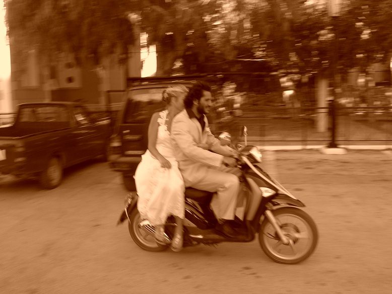 Bride and groom leaving church on Ithaca Greece