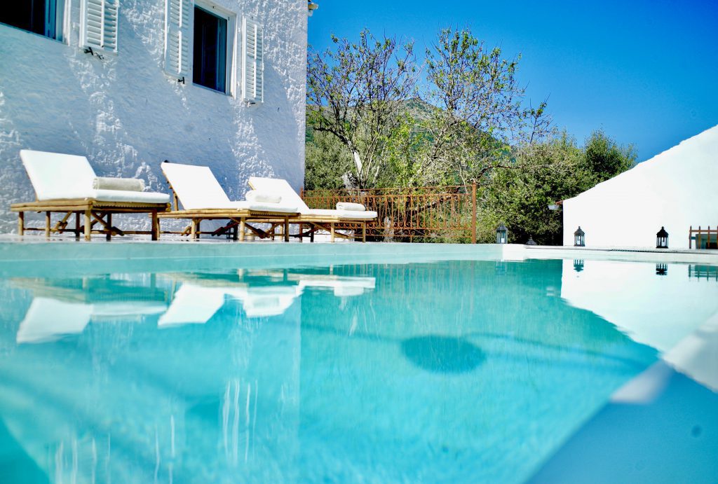 newly built swimming pool at a property in Stavros Ithaca Greece with MV properties project managed