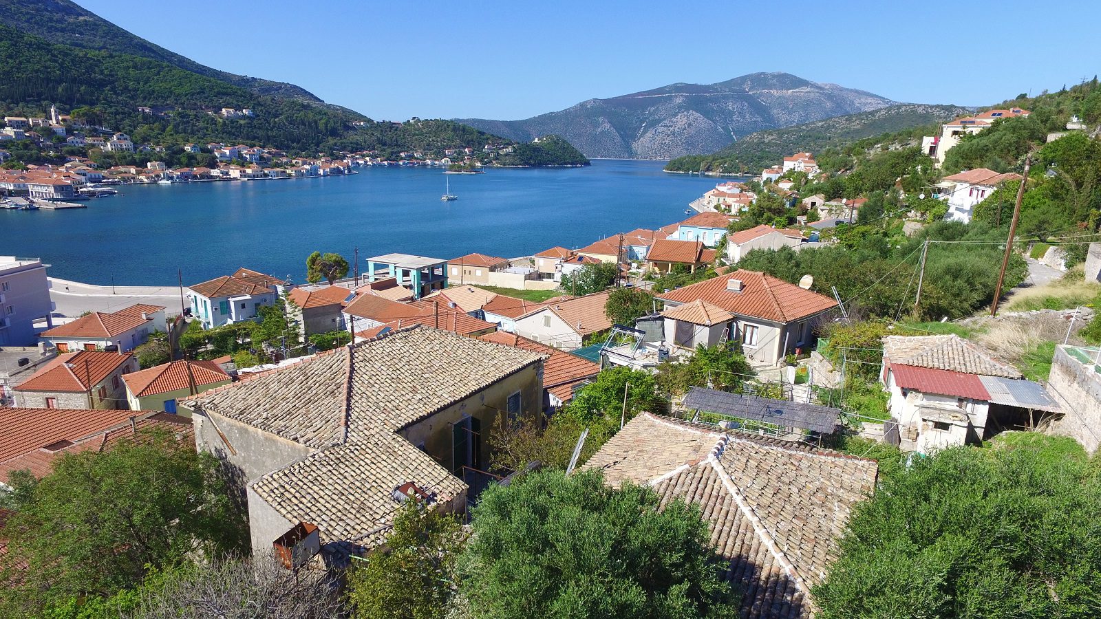 Aerial view of a house for sale Ithaca Greece Vathi