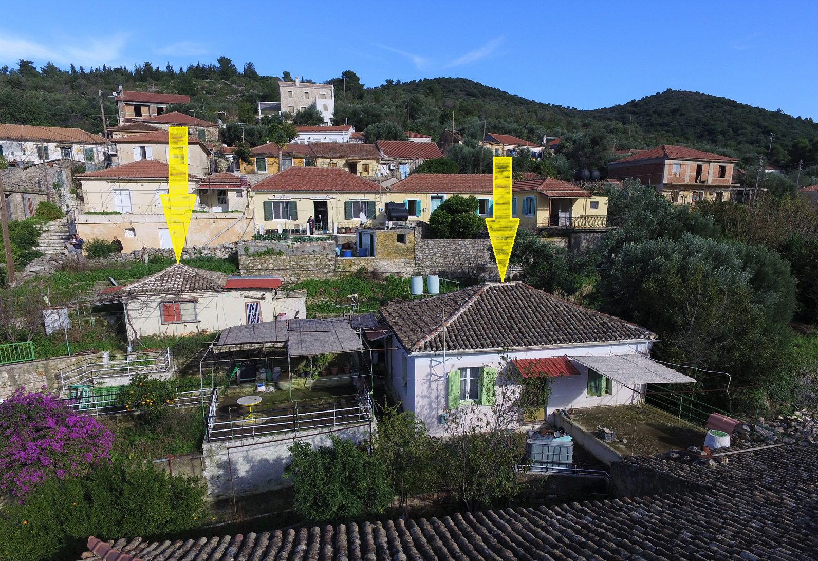 Aerial view of house for sale in Ithaca Greece, Vathi