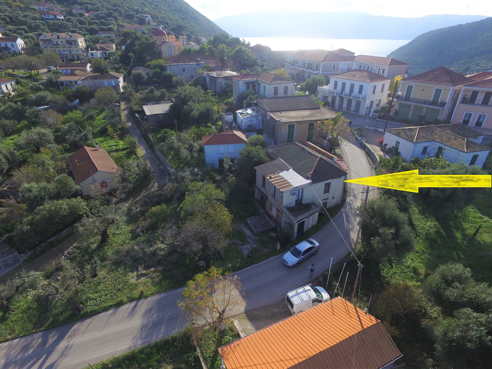 Aerial view of building for sale in Ithaca Greece, Stavros