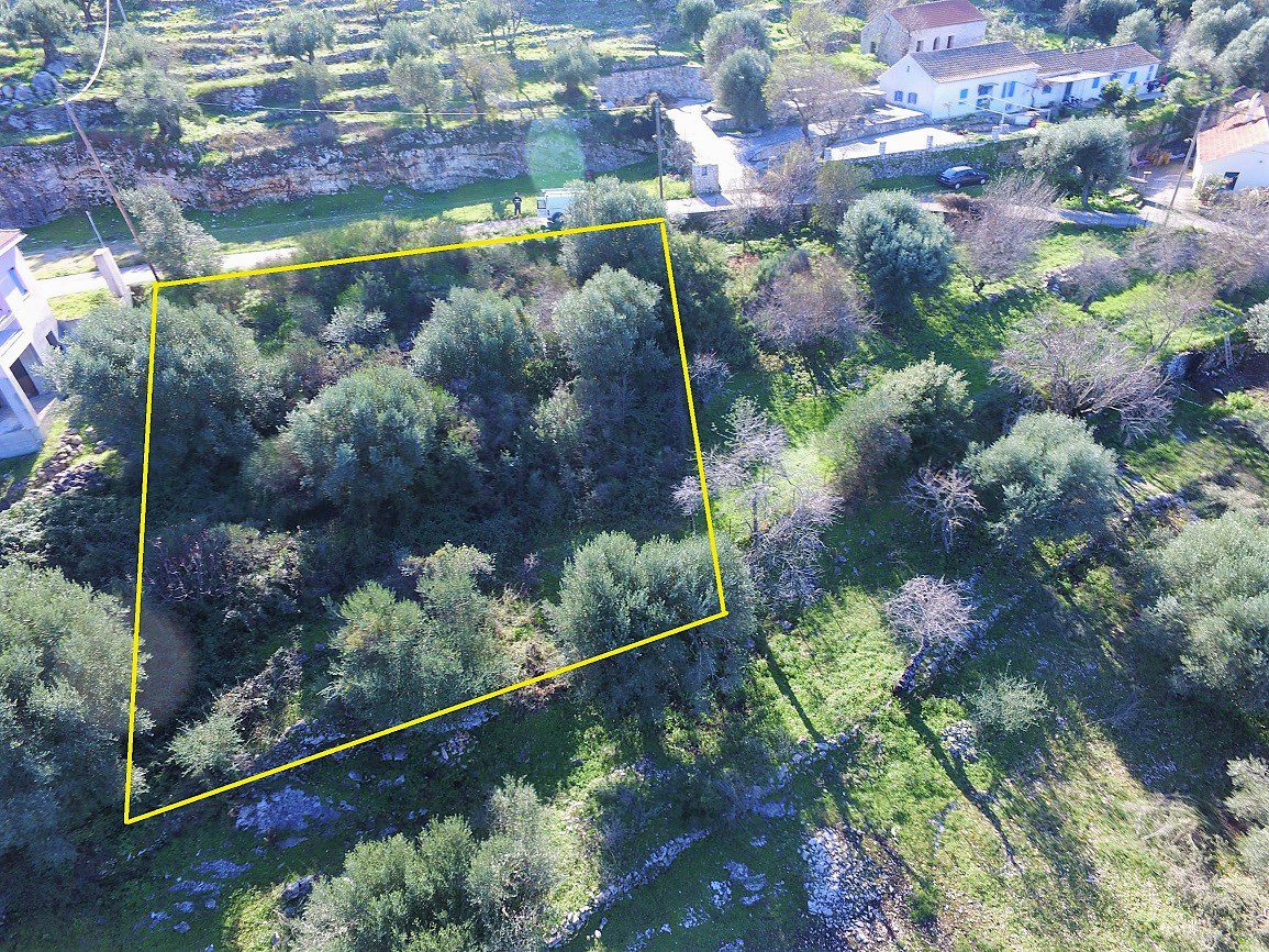 Aerial with border view of land for sale Ithaca Greece Stavros