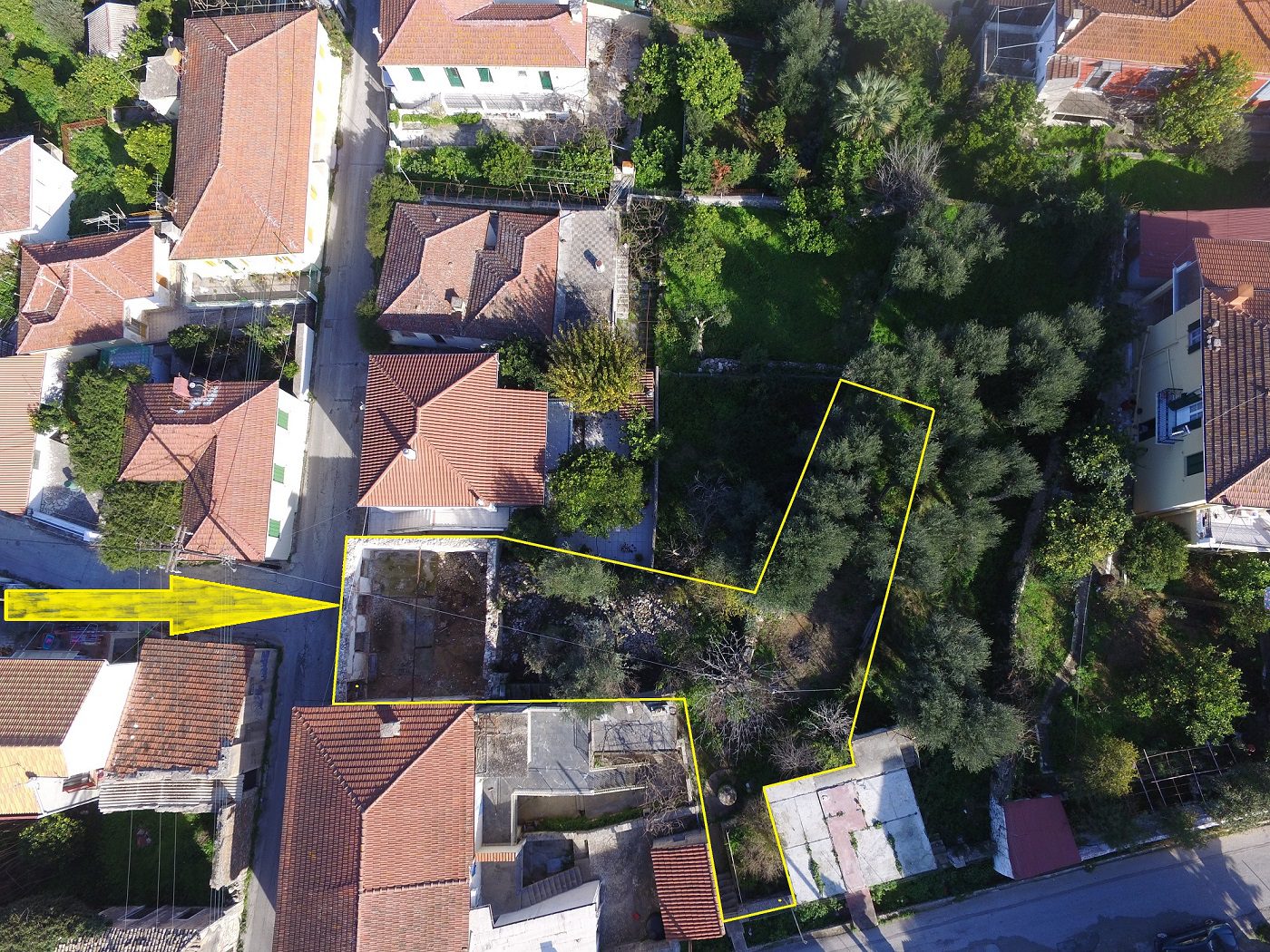 Aerial view and border of ruin for sale in Ithaca Greece Vathi