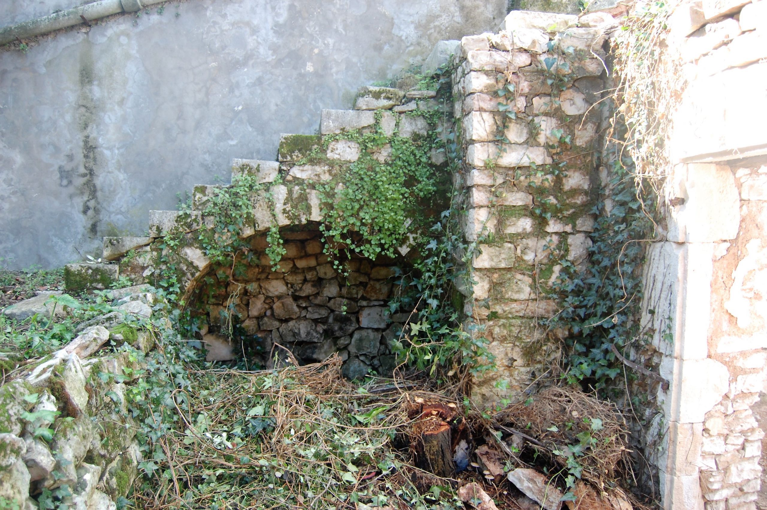 Exterior facade of ruin for sale in Ithaca Greece, Vathi