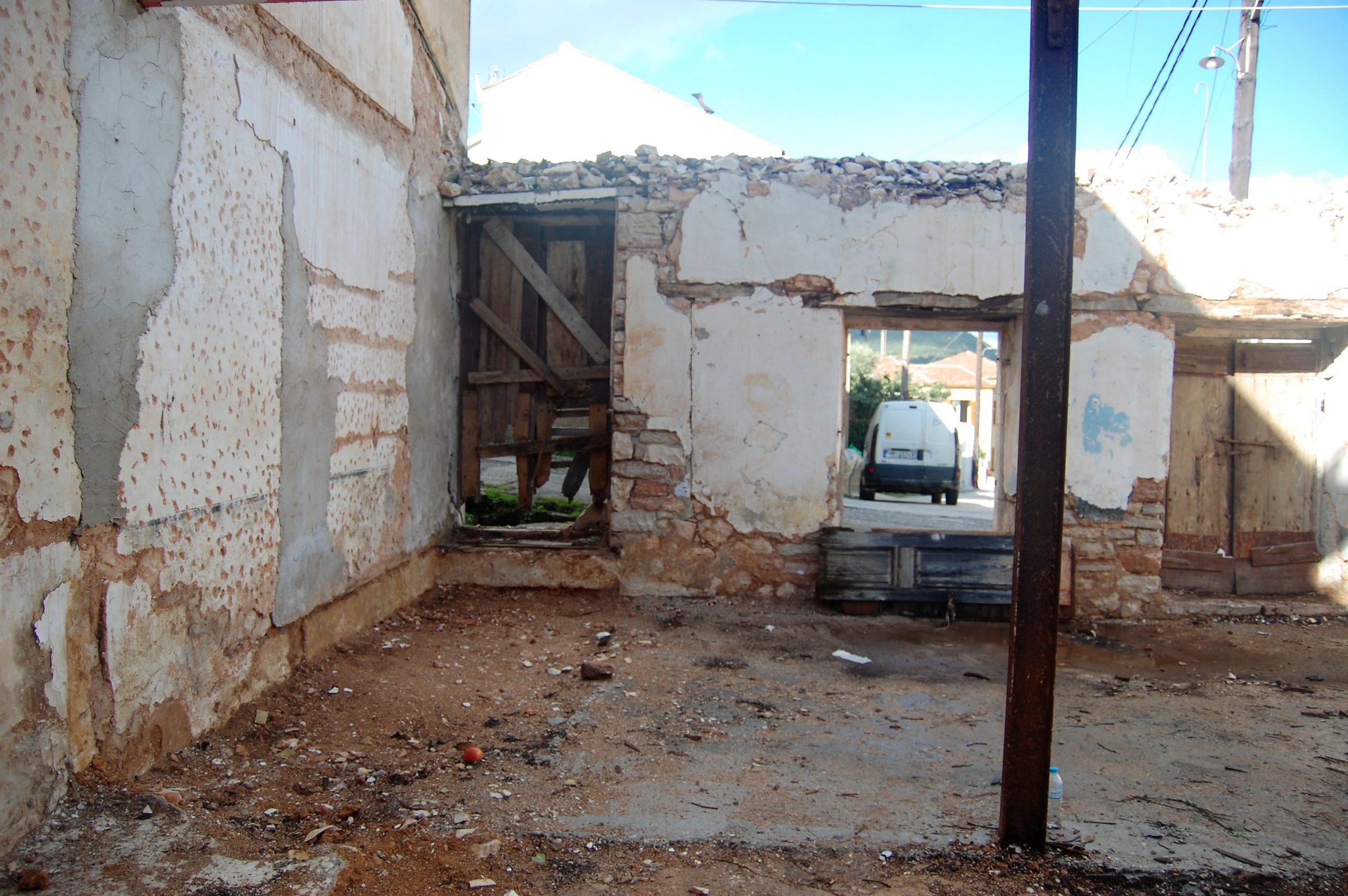 Exterior facade of ruin for sale in Ithaca Greece, Vathi