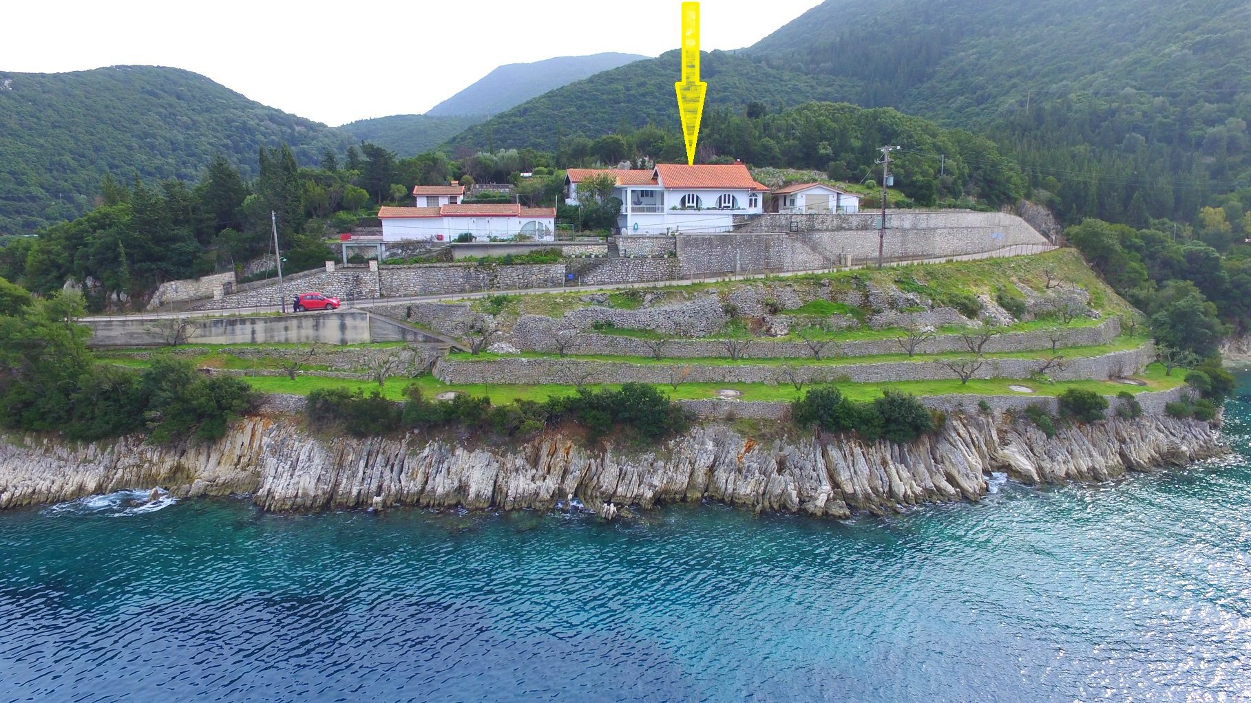 Aerial view of house for rent Ithaca Greece, Frikes