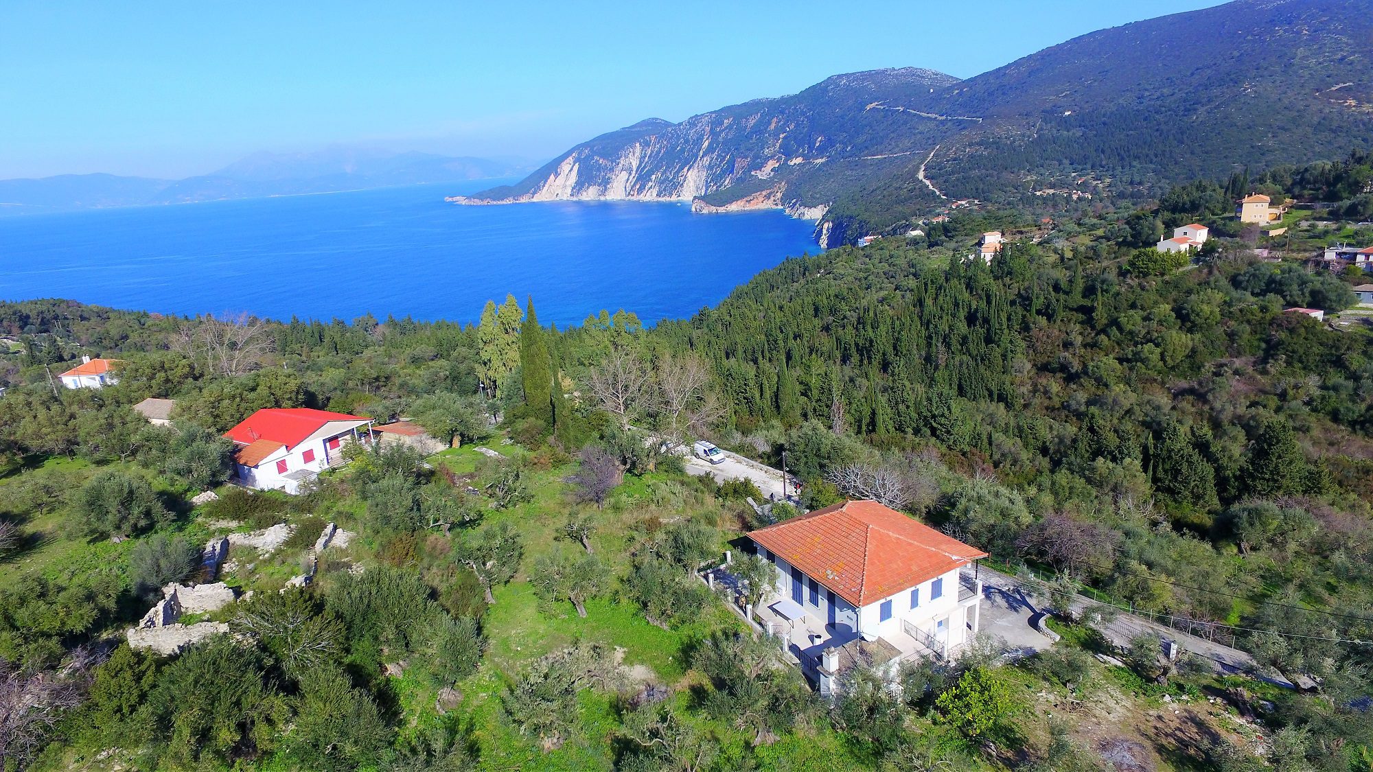 Aerial view of house for rent in Ithaca Greece, Kolleri