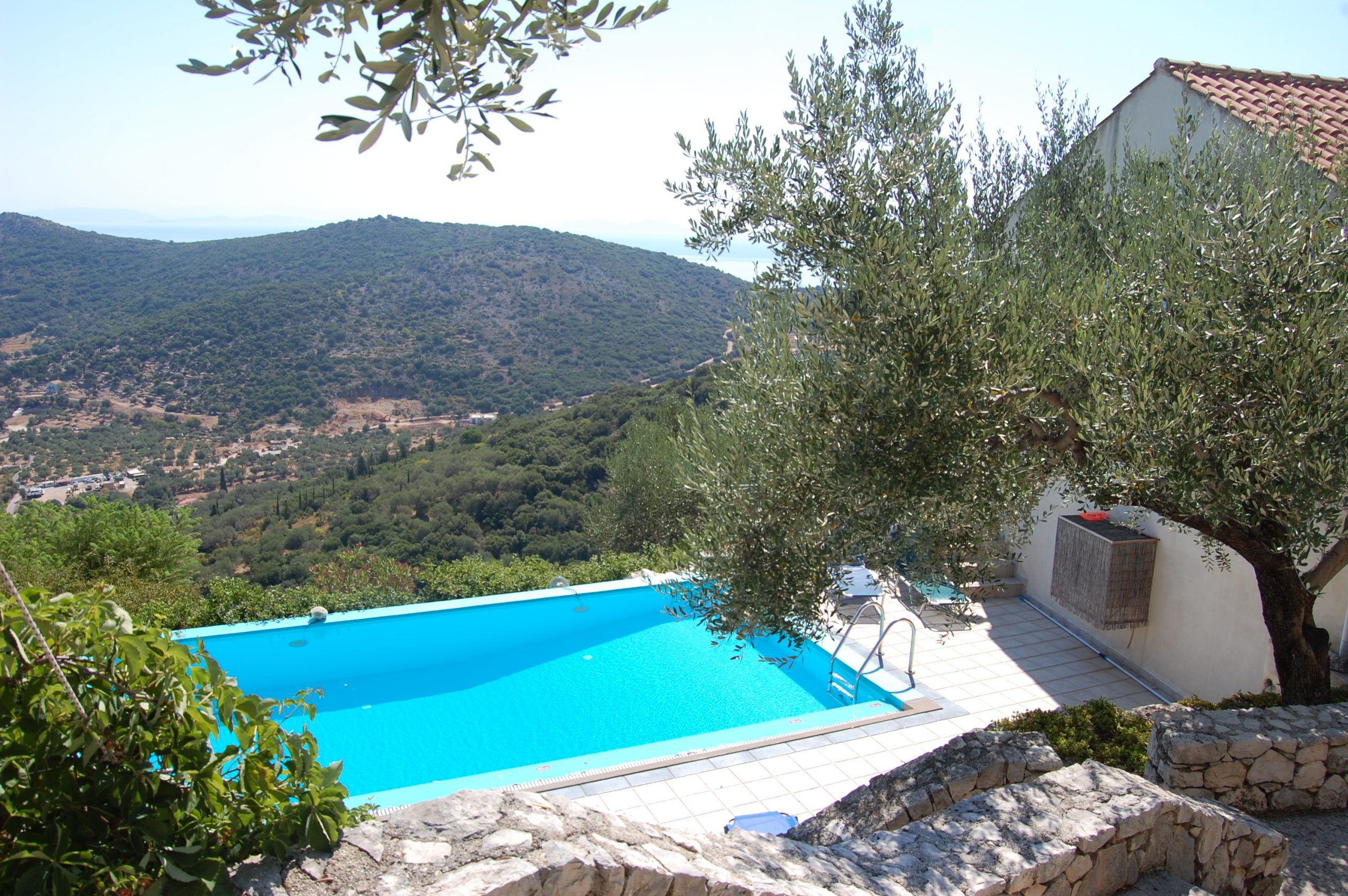 Swimming pool and views of house for sale in Ithaca Greece, Perachori