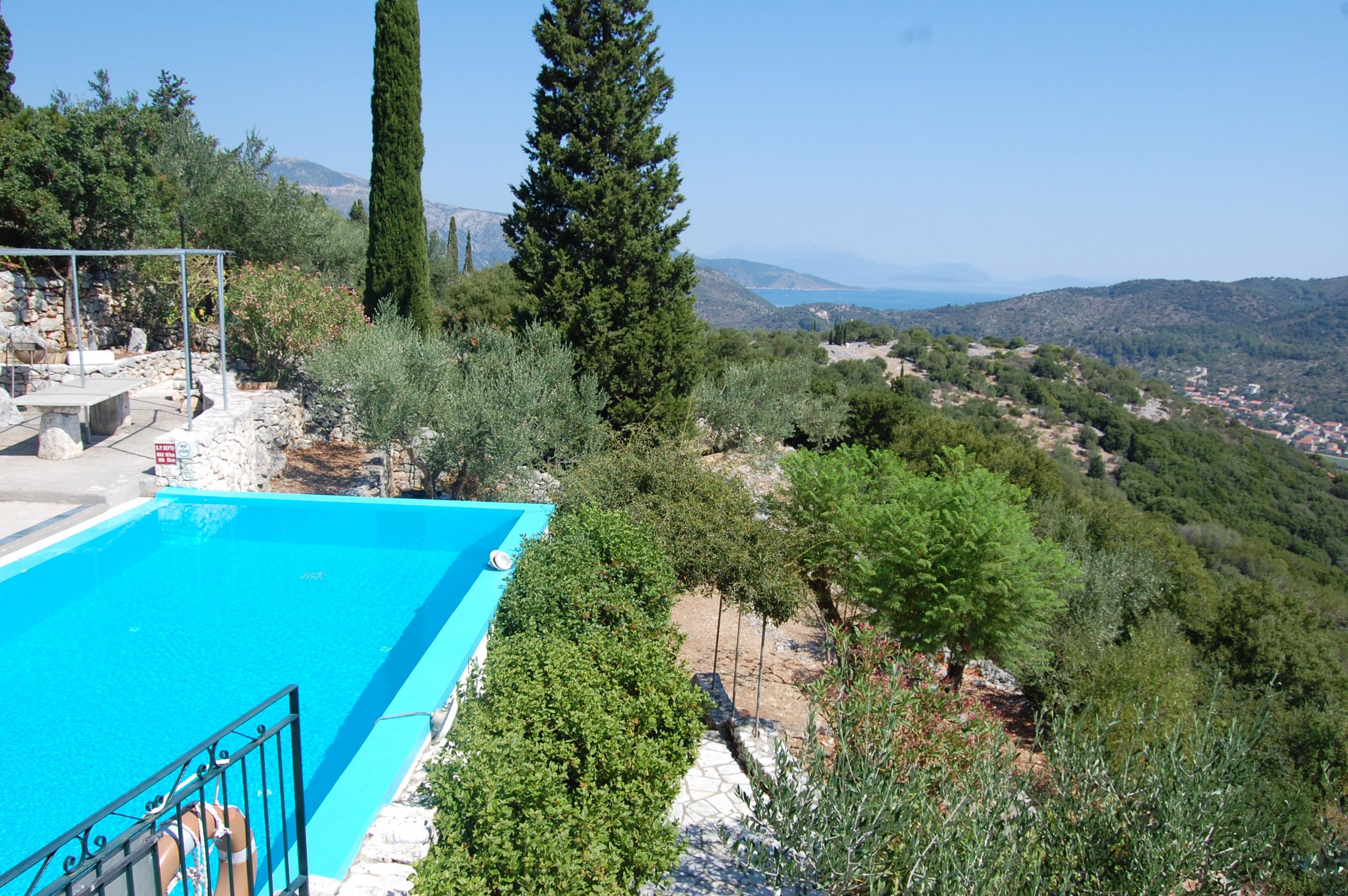 Swimming pool and views of house for sale in Ithaca Greece, Perachori