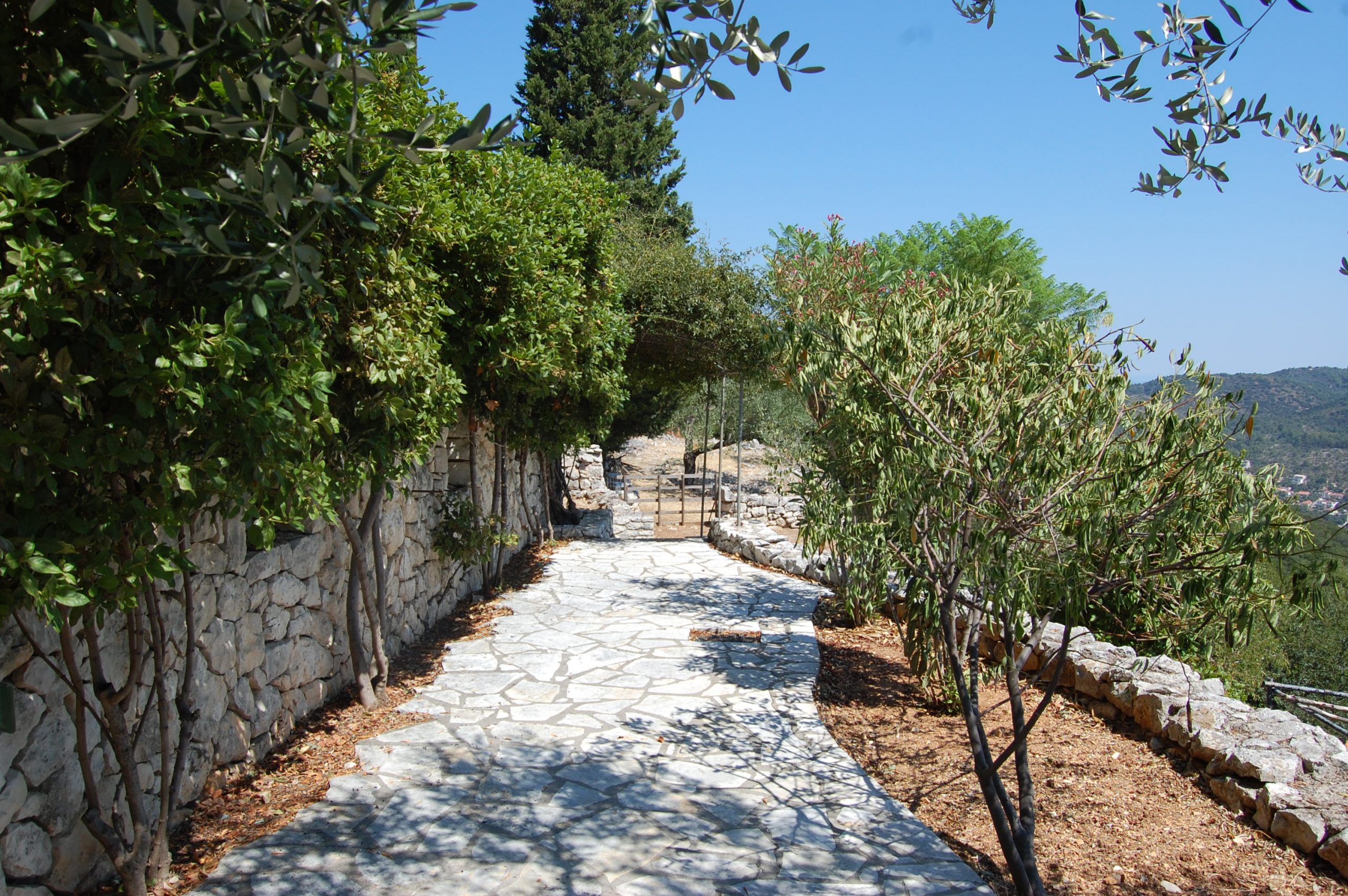 Stone terrace with view of property for sale in Ithaca Greece, Perachori