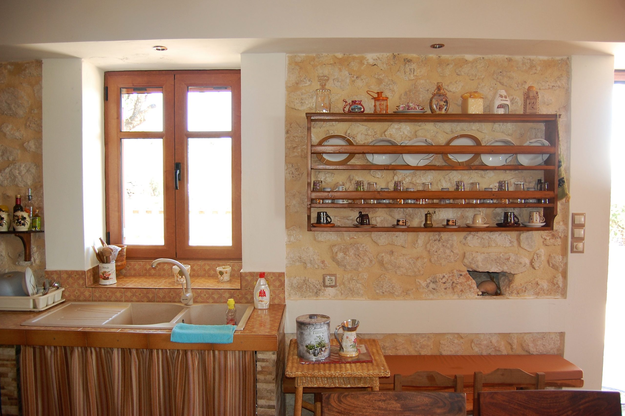 Kitchen of stone house for rent Ithaca Greece