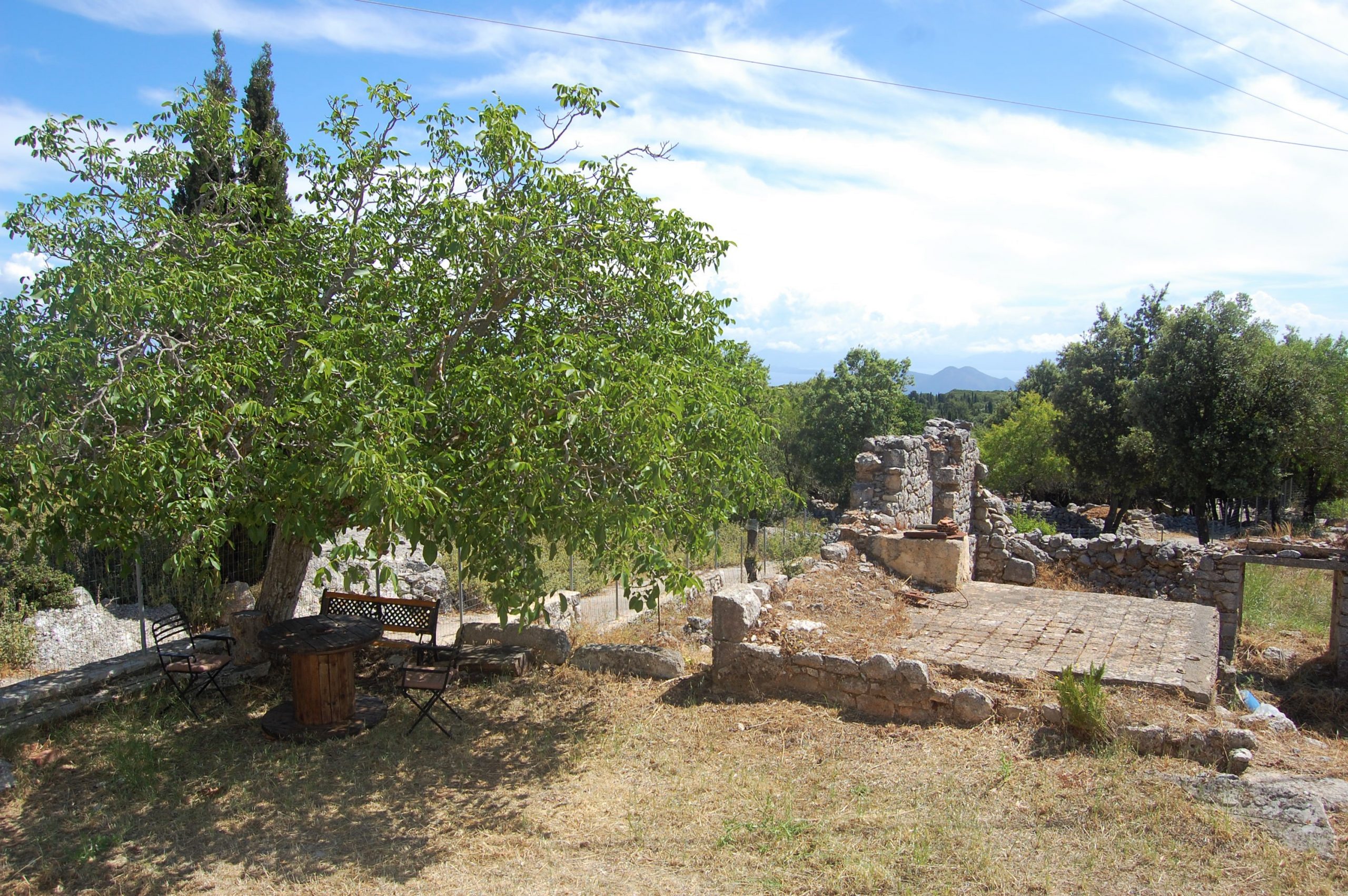 Outdoor area of stone house for rent Ithaca Greece