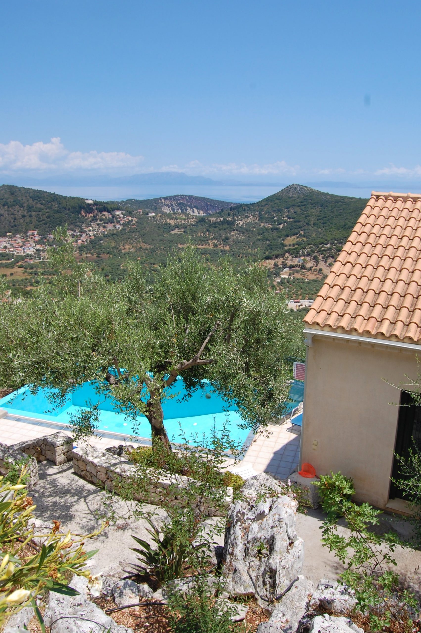 Aerial view of house with pool for sale in Ithaca Greece, Perachori
