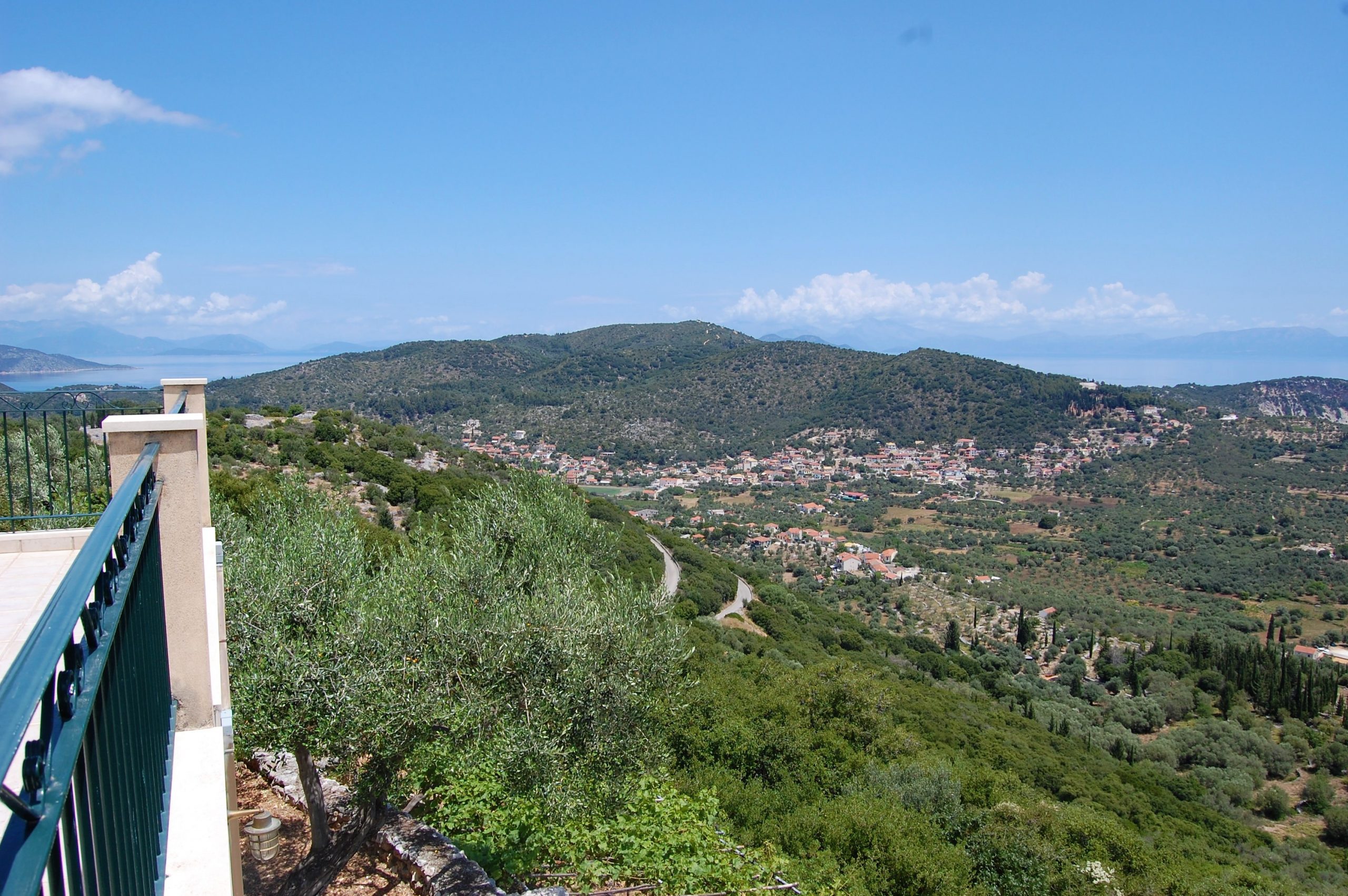 Mountain landscape balcony view of house for sale Ithaca Greece