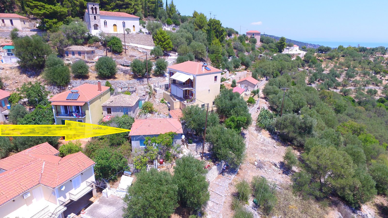 Aerial view and location of house for sale in Vathi Ithaca Greece