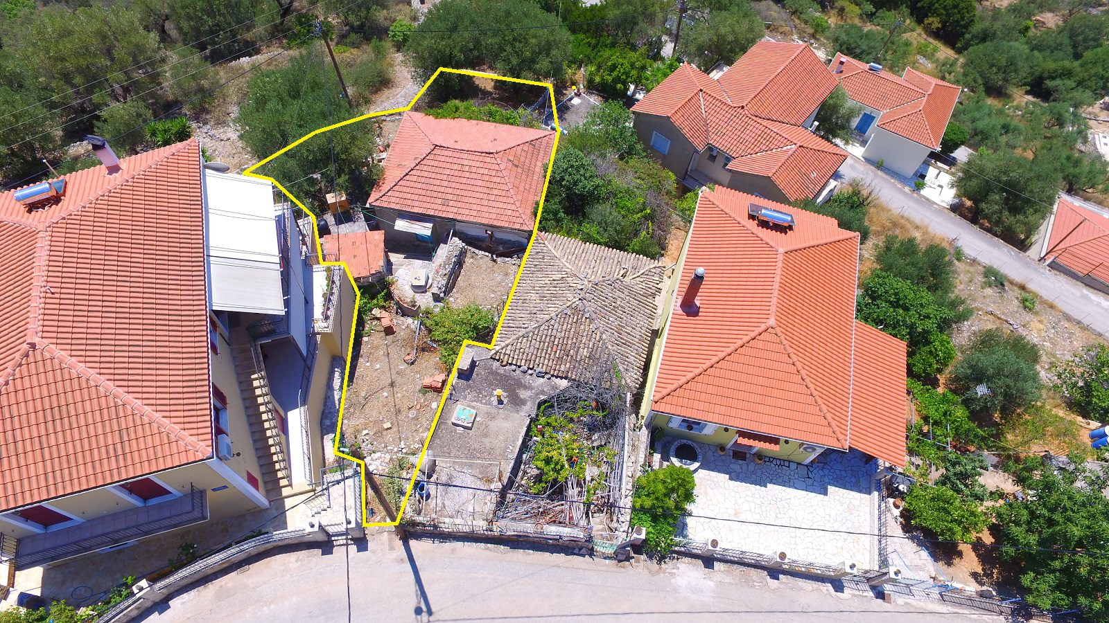 Aerial view and border of house for sale in Ithaca Greece Vathi