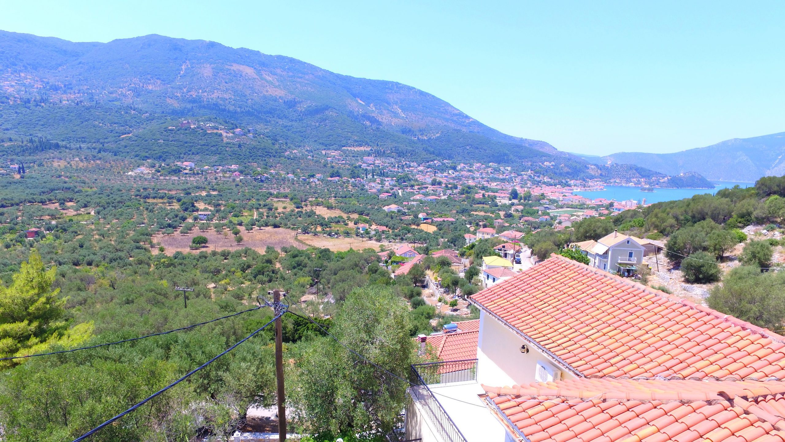 Aerial landscape view of house for sale in Vathi Ithaca Greece