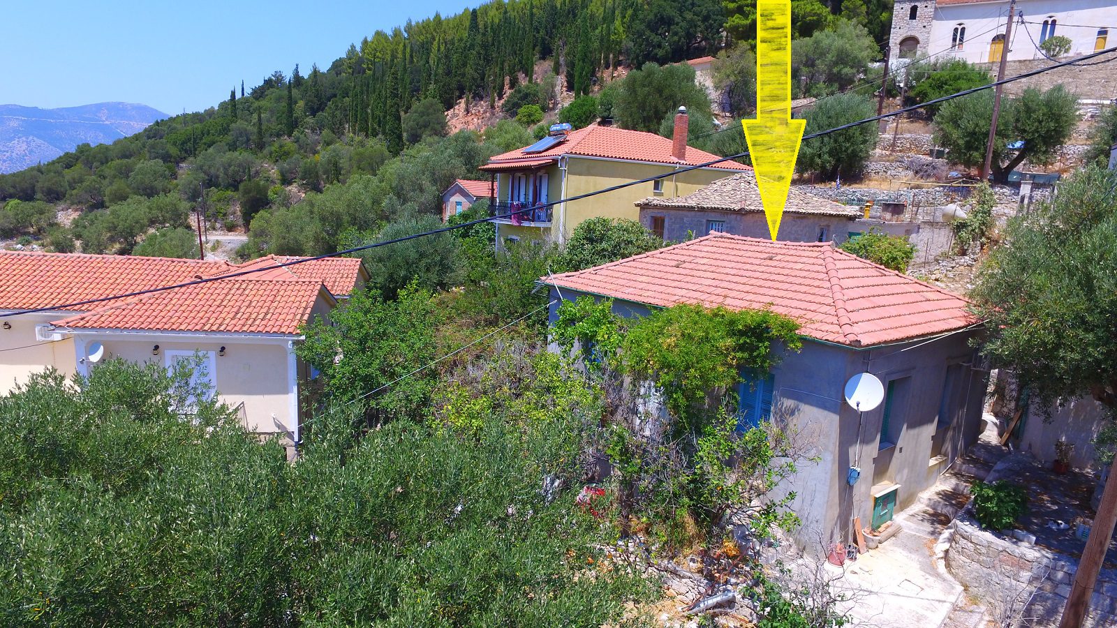 Aerial view and location of property for sale in Vathi Ithaca Greece