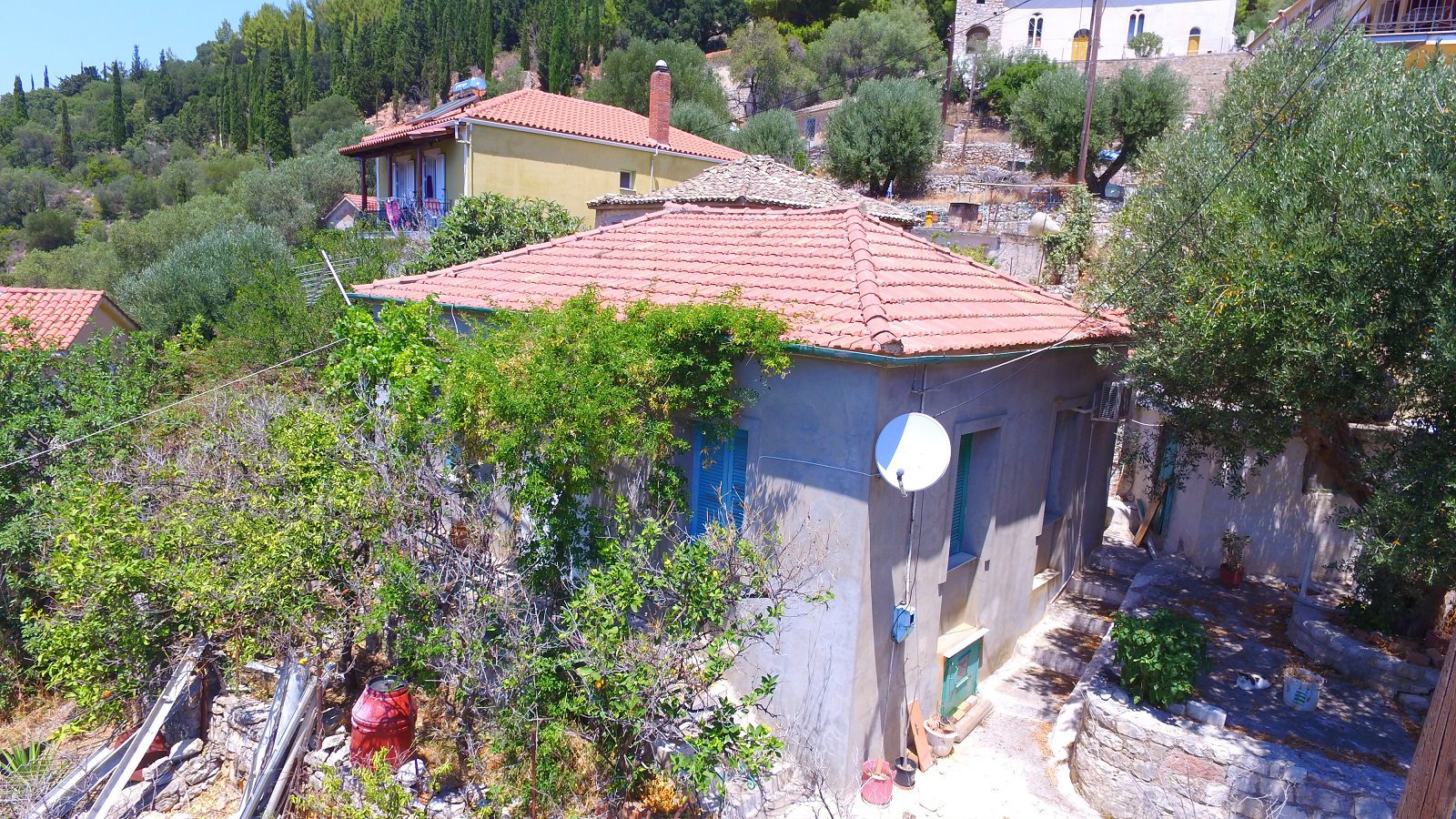 Aerial view of house for sale in Ithaca Greece Vathi
