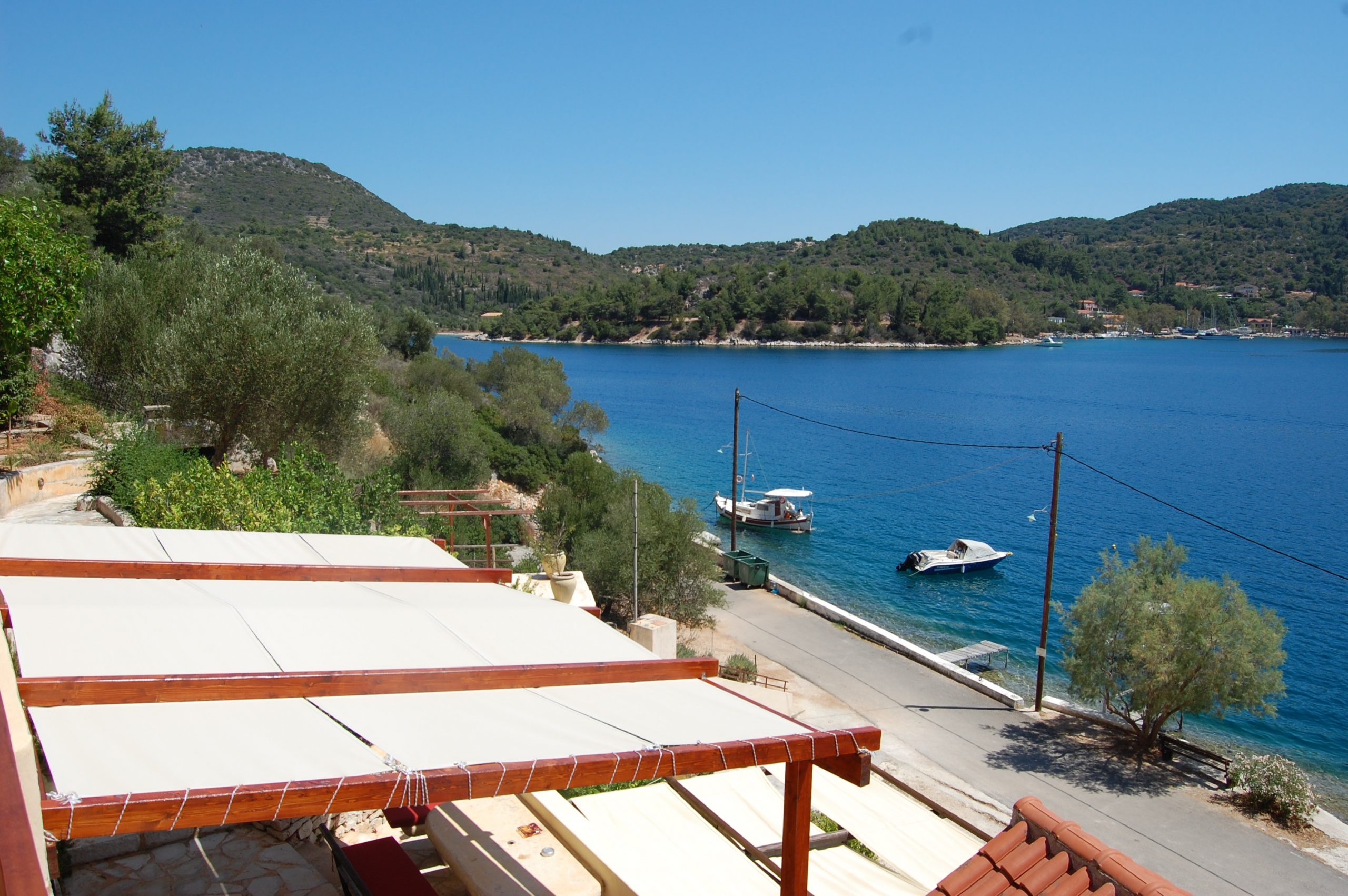 Bay view of Vathi harbour from a rental property in Ithaca Greece