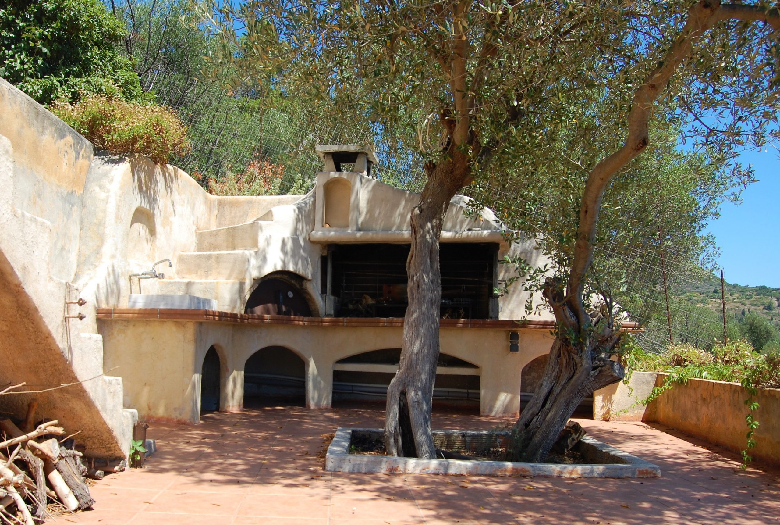 Stone terrace of a rental property in Ithaca Greece