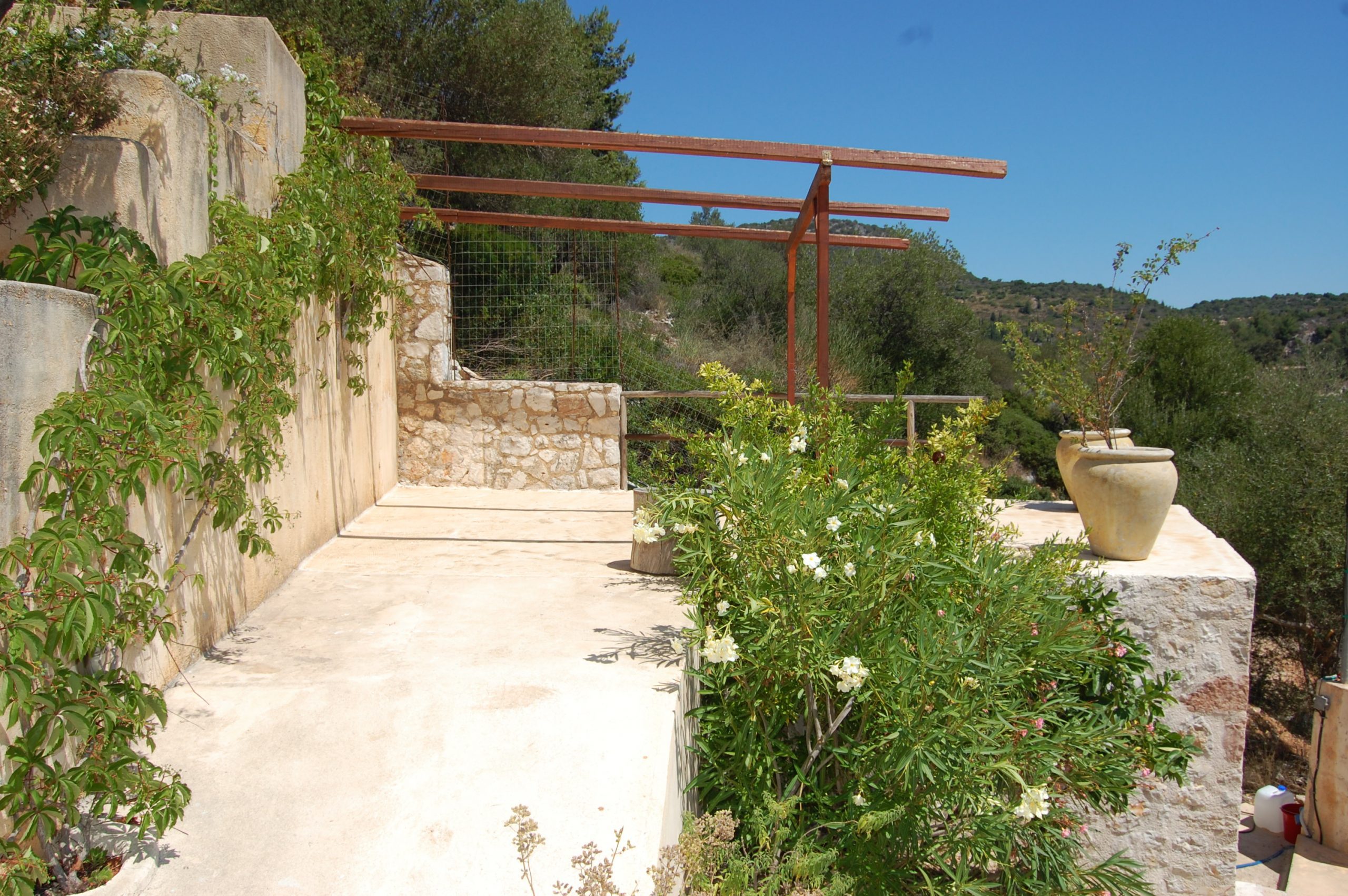 Stone terrace of a rental property in Ithaca Greece