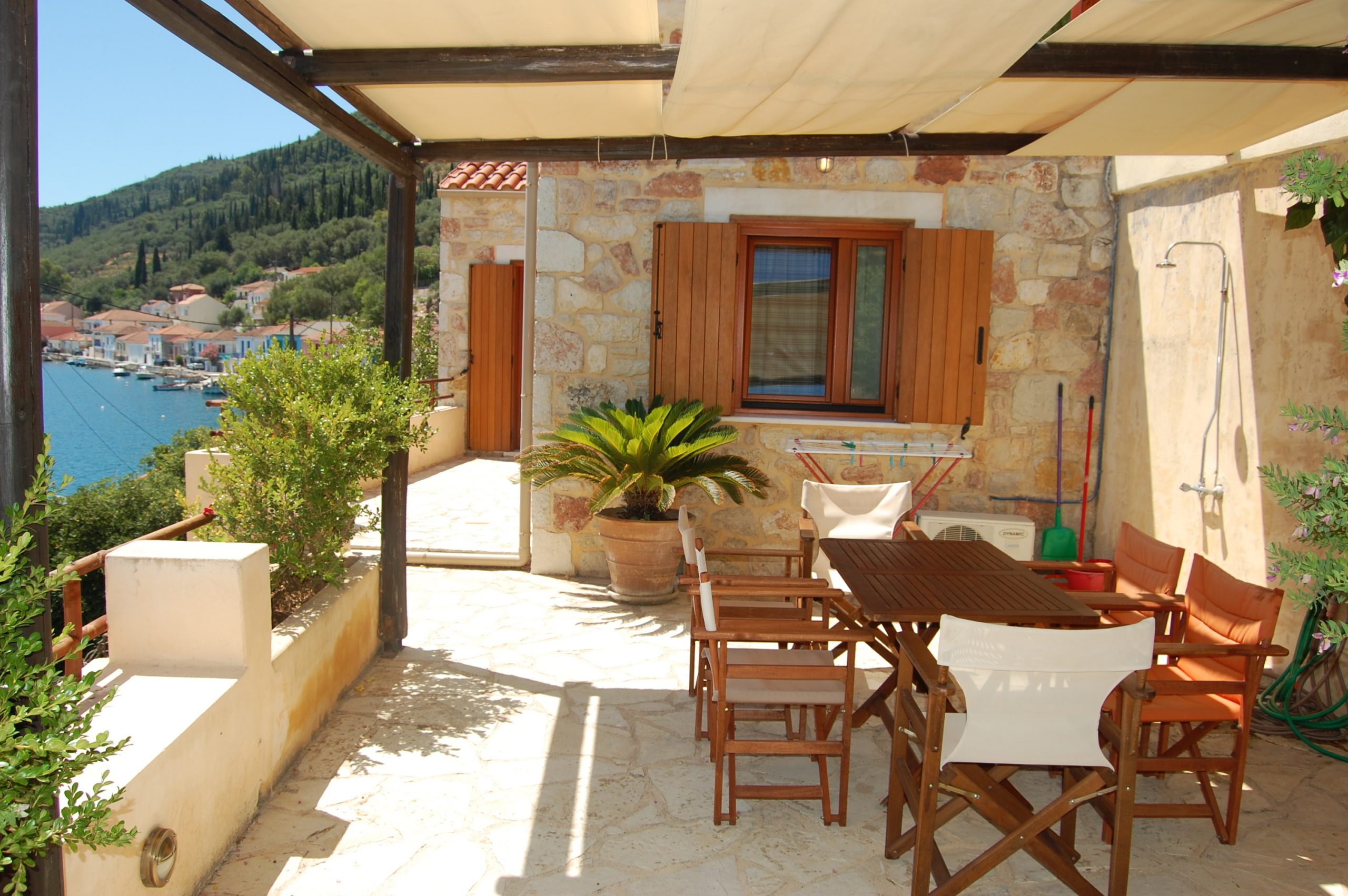 Stone terrace of a rental property in Ithaca Greece