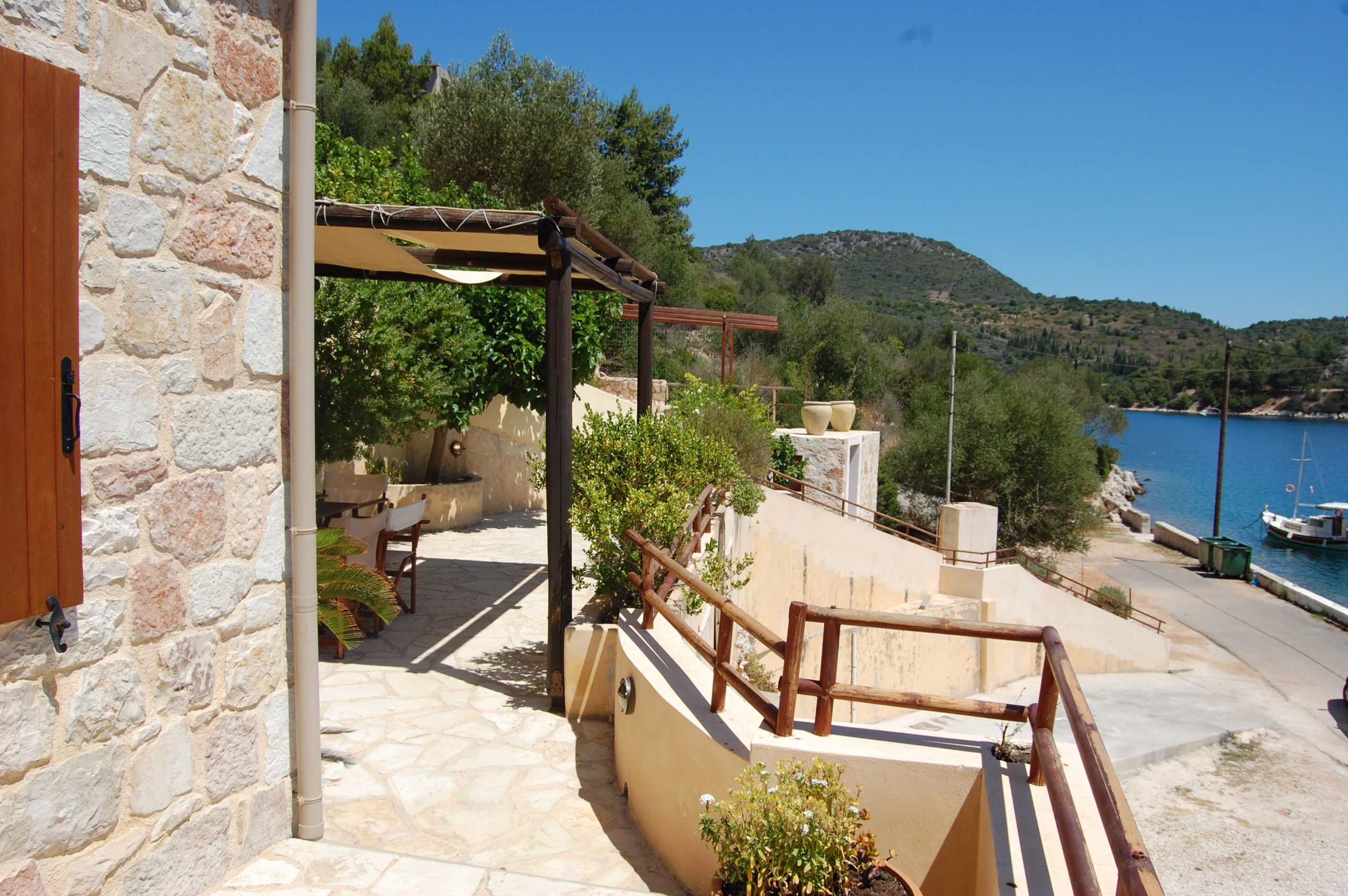 Stone terrace of a rental property in Ithaca Greece