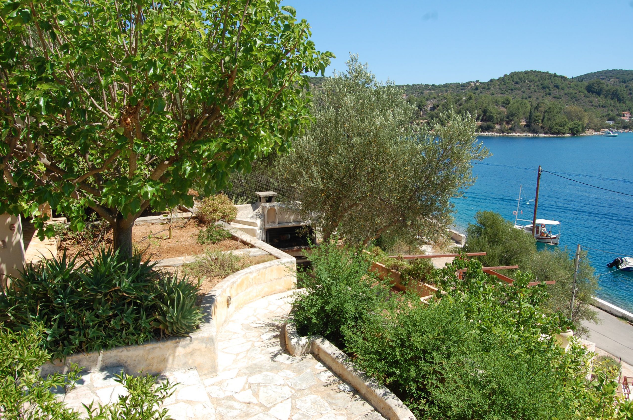 Stone terrace of a rental property in Ithaca Greece