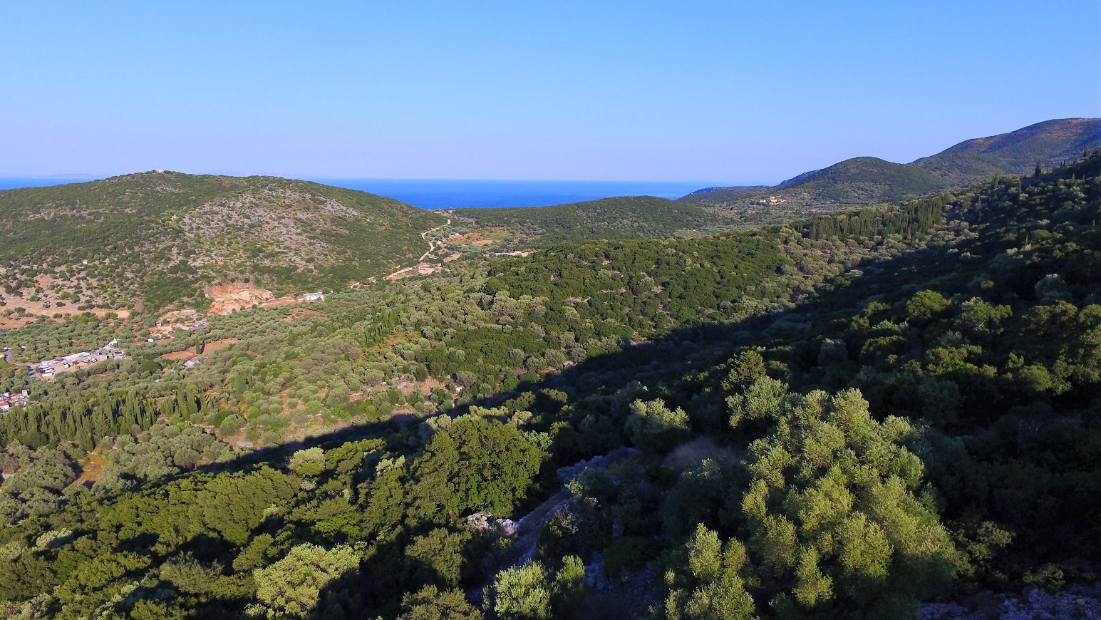 Aerial landscape and view of property for sale in Ithaca Greece Perachori