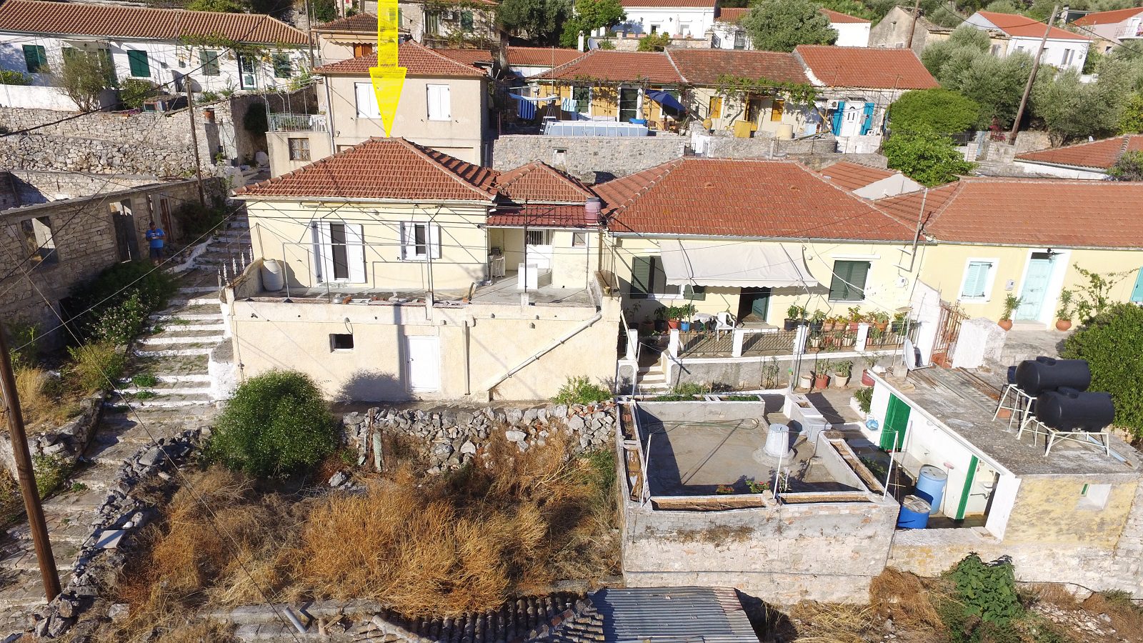 Aerial view of house for sale on Ithaca Greece Vathi