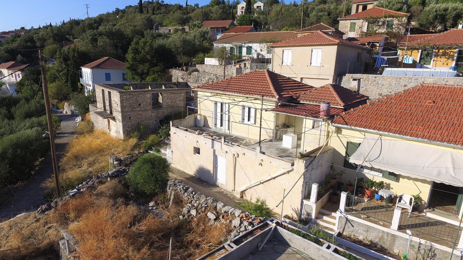 Aerial view of house for sale on Ithaca Greece Vathi