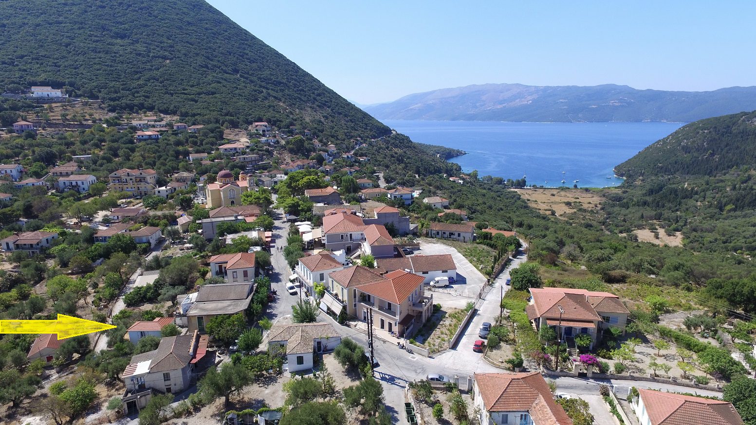 Aerial and sea view of house for sale in Ithaca Greece, Stavros