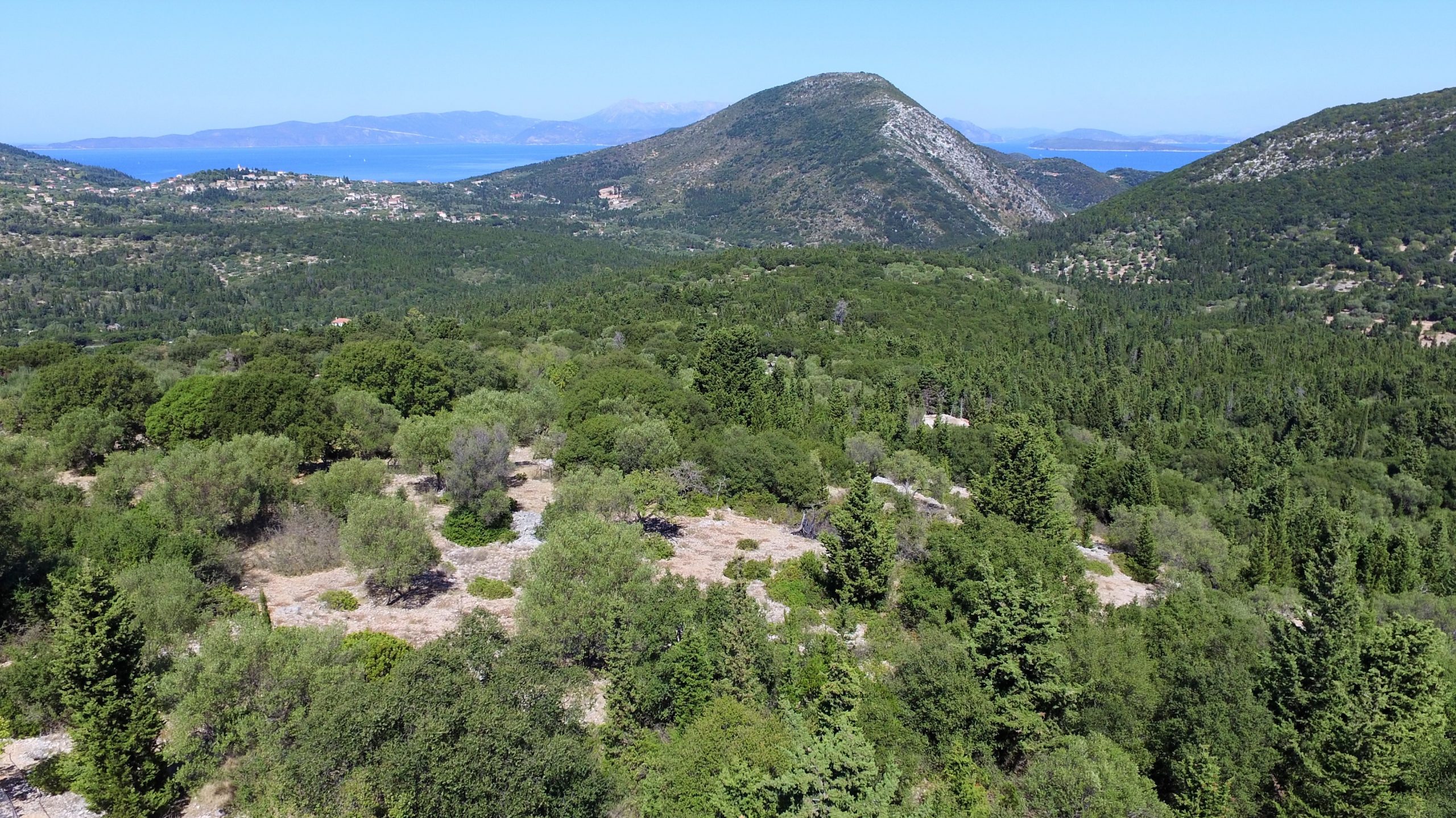 Aerial landscape view from land for sale in Ithaca Greece Stavros